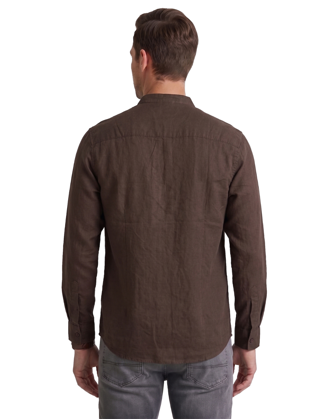 IDENTITI Men Slim Fit Mandarin Collar Printed Shirt In Brown.