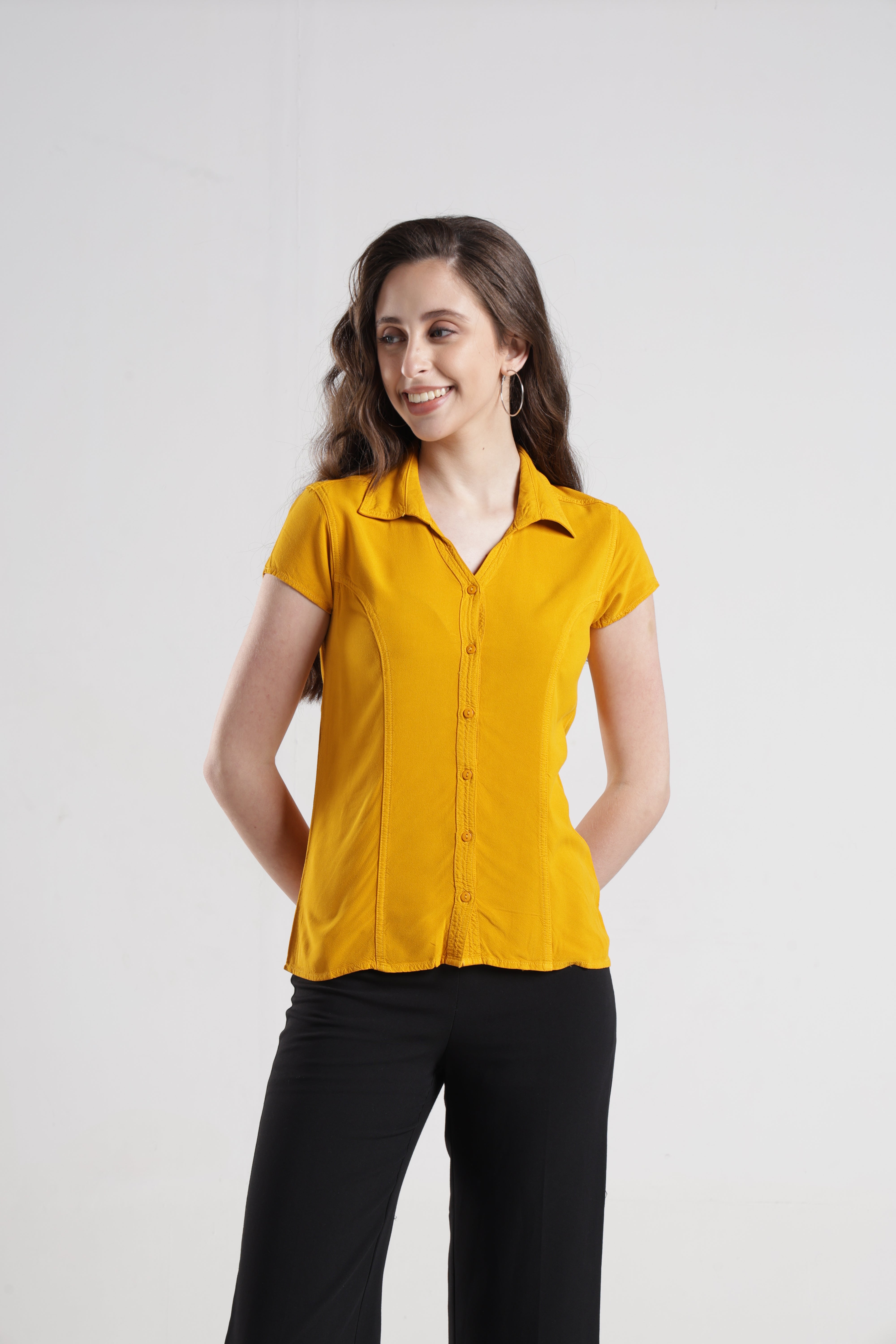 Identiti Women Indo Western Solid Shirt - Mustard