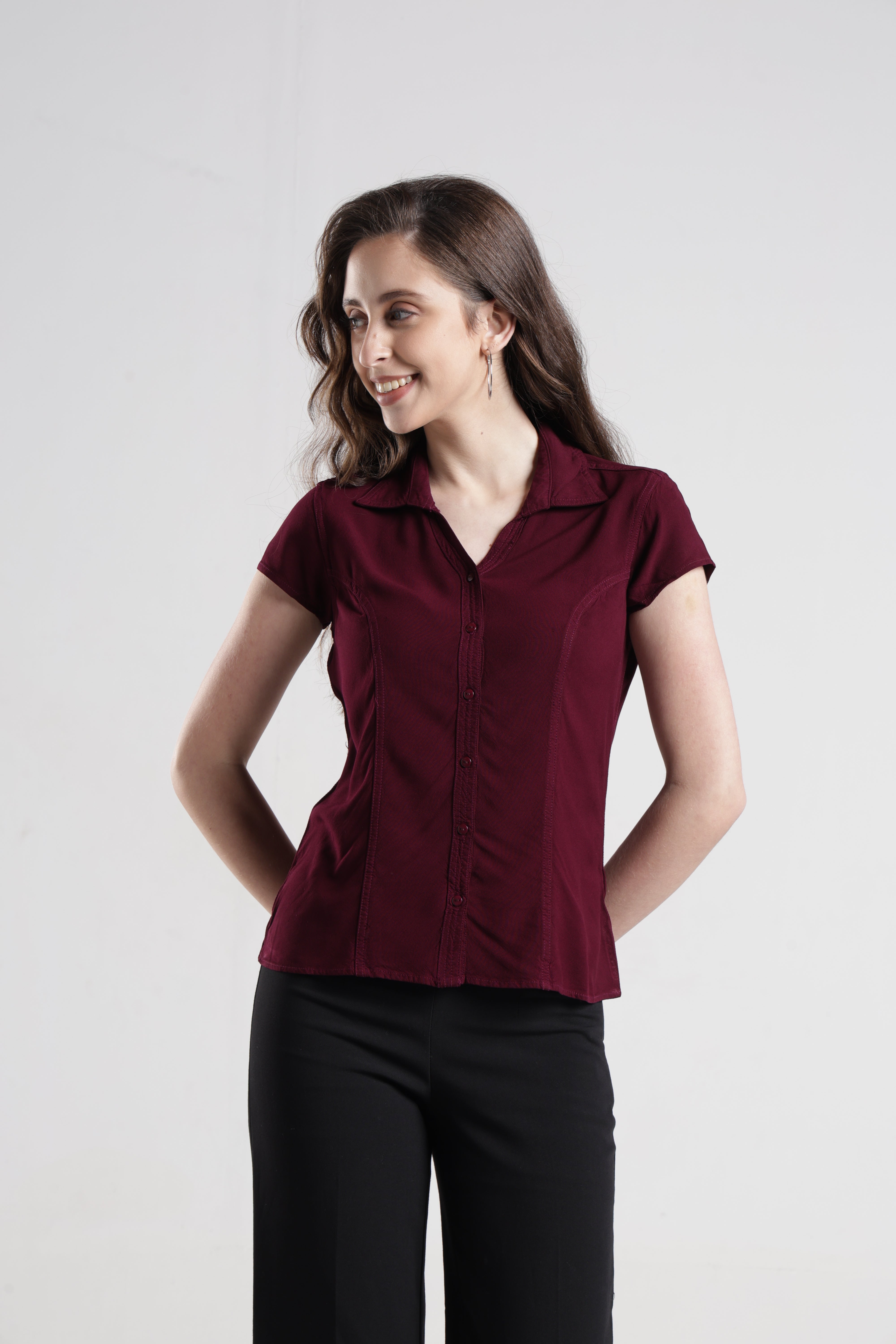 Identiti Women Indo Western Solid Shirt - Wine