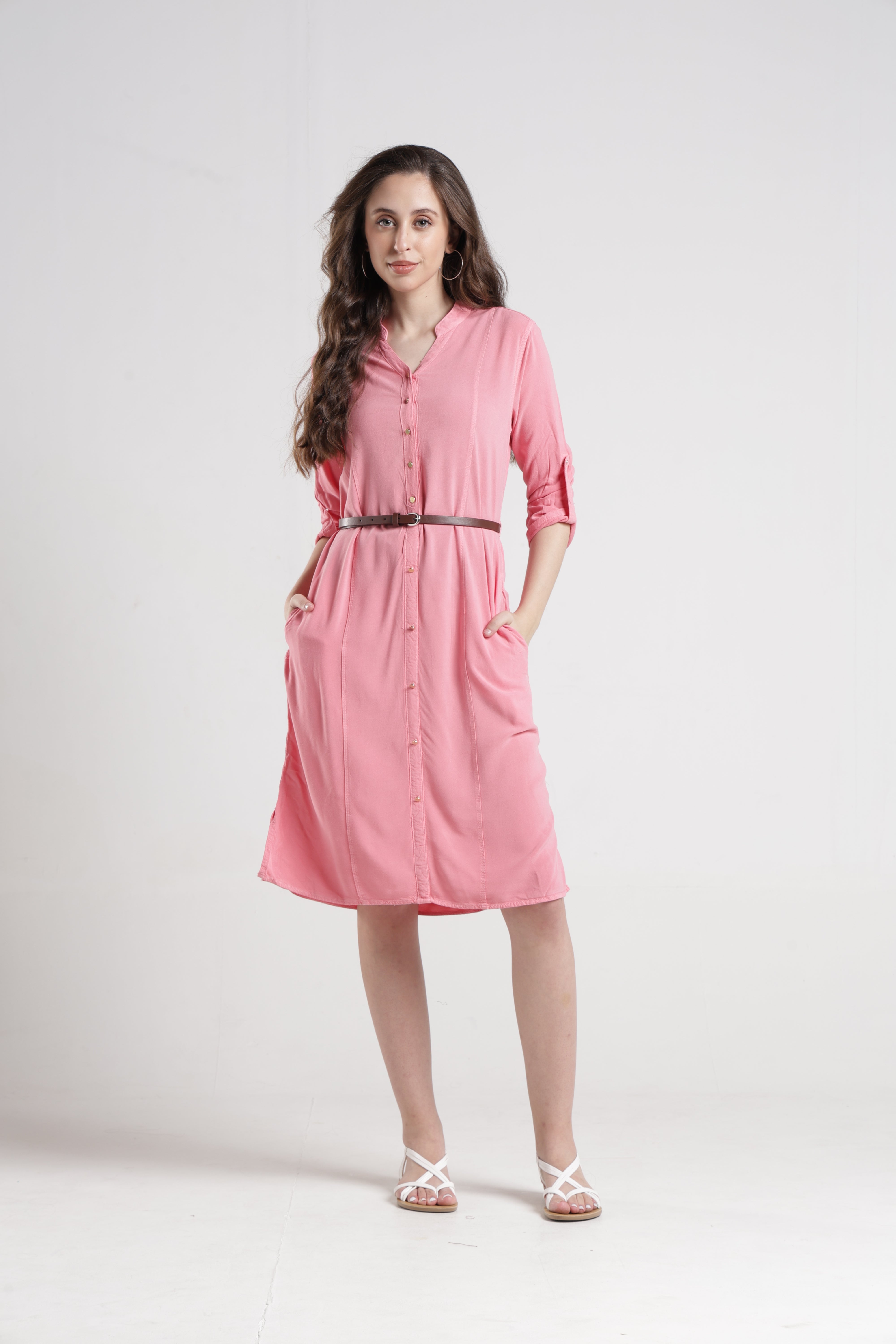 Identiti Women Indo Western Solid Dress - Dust rose