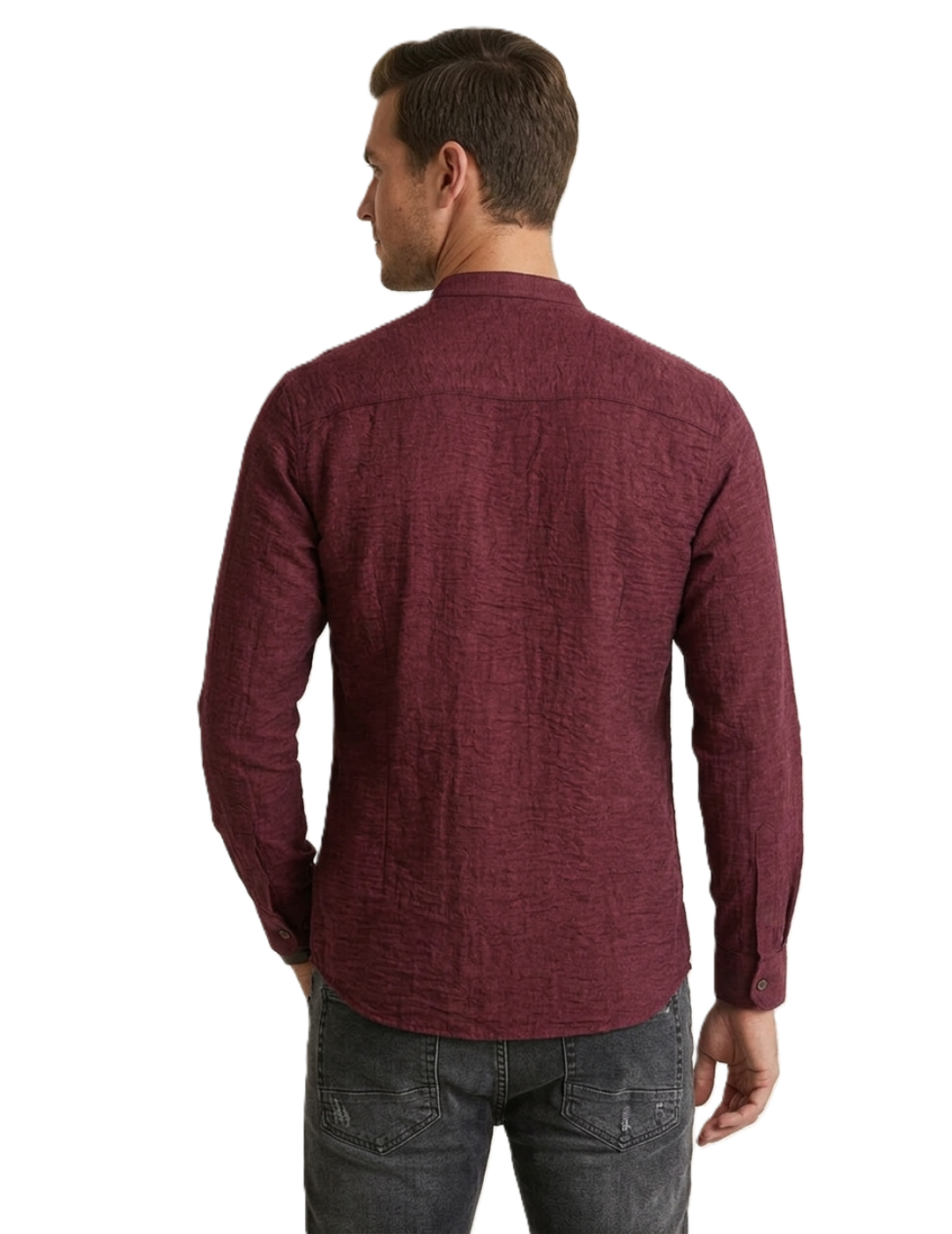 IDENTITI Men Slim Fit Mandarin Collar Solid Shirt In Wine.