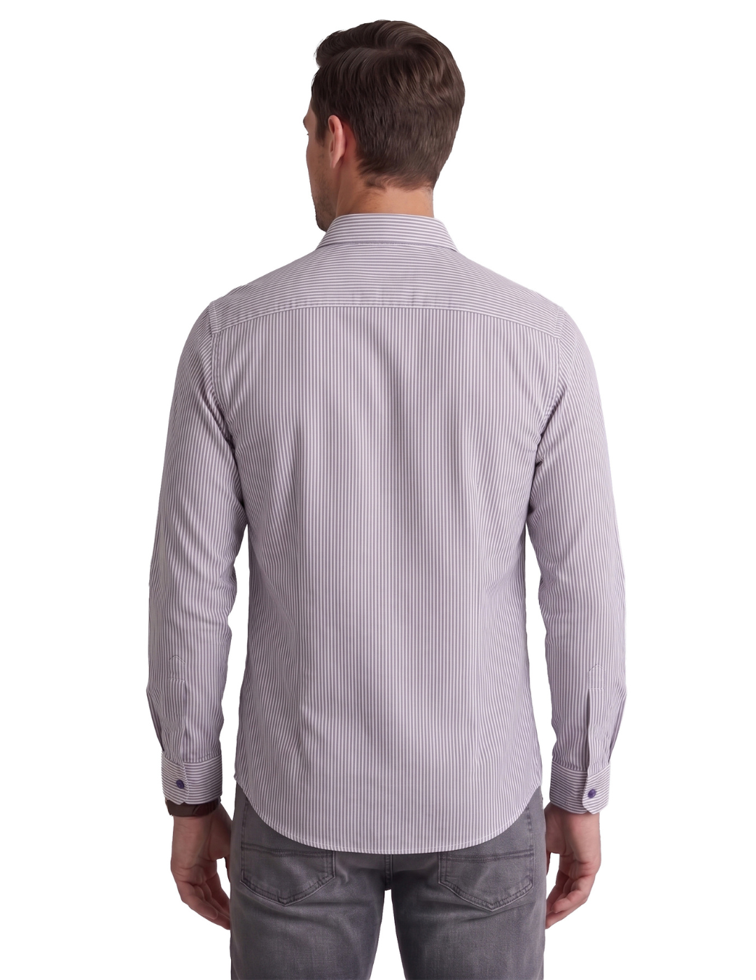 IDENTITI Men Slim Fit Cutaway Collar Striped Shirt In Grey.
