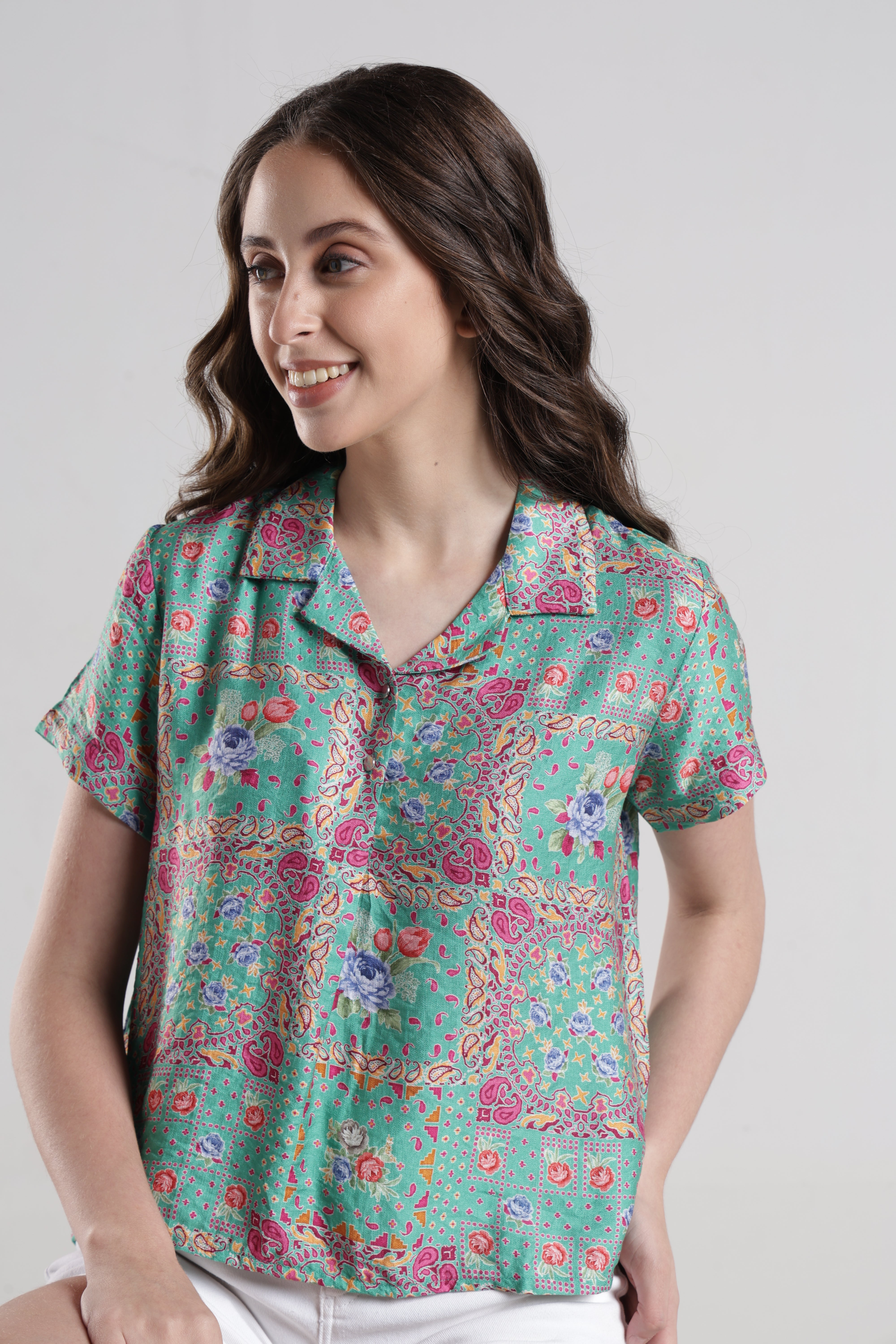 Identiti Women Casual Printed Top - Pista green