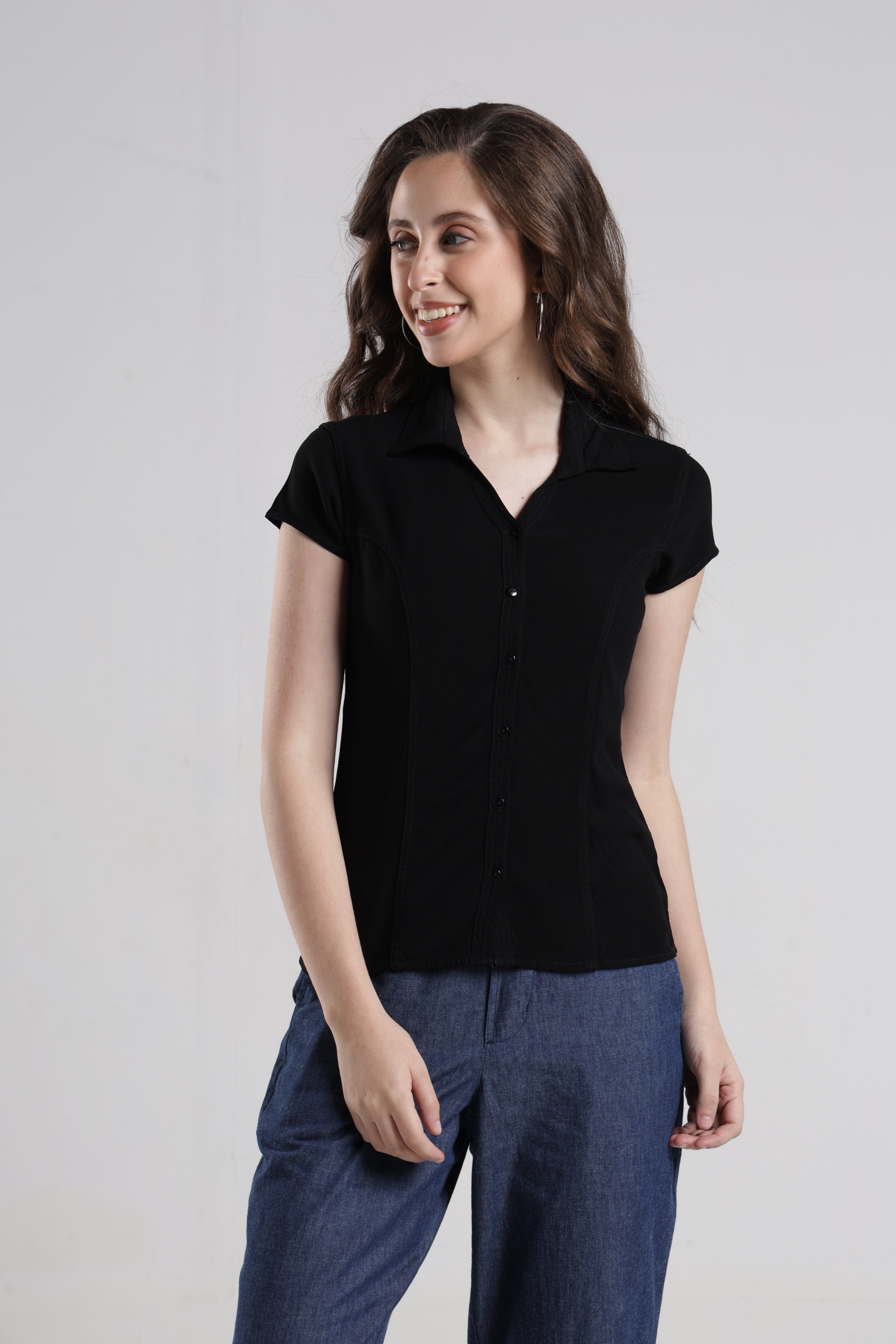 Identiti Women Solid Indo Western Casual Shirt - Black