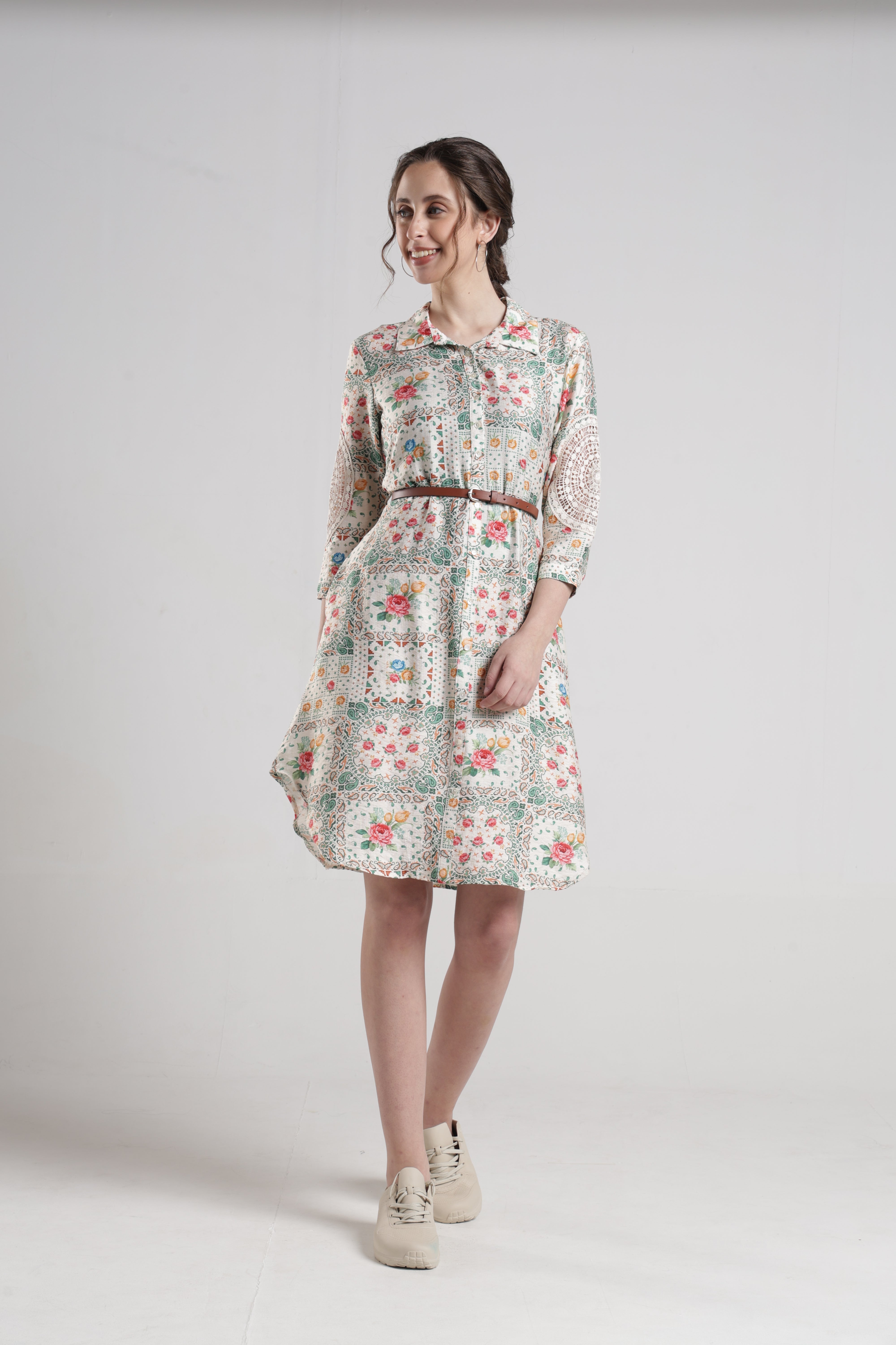 Identiti Women Casual Printed Dress - Cream