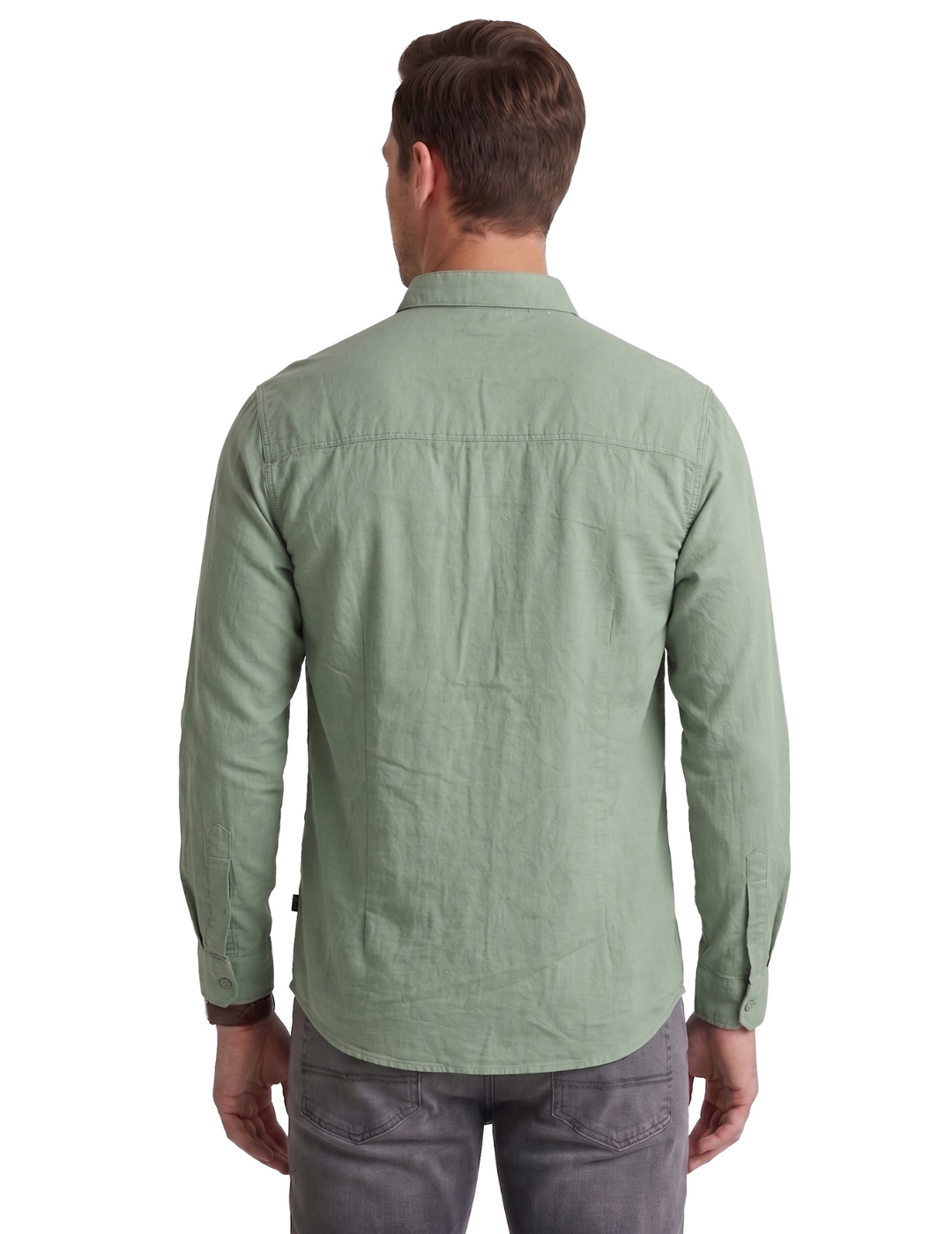 IDENTITI Men Slim Fit Mandarin Collar Solid Shirt In Pista Green.
