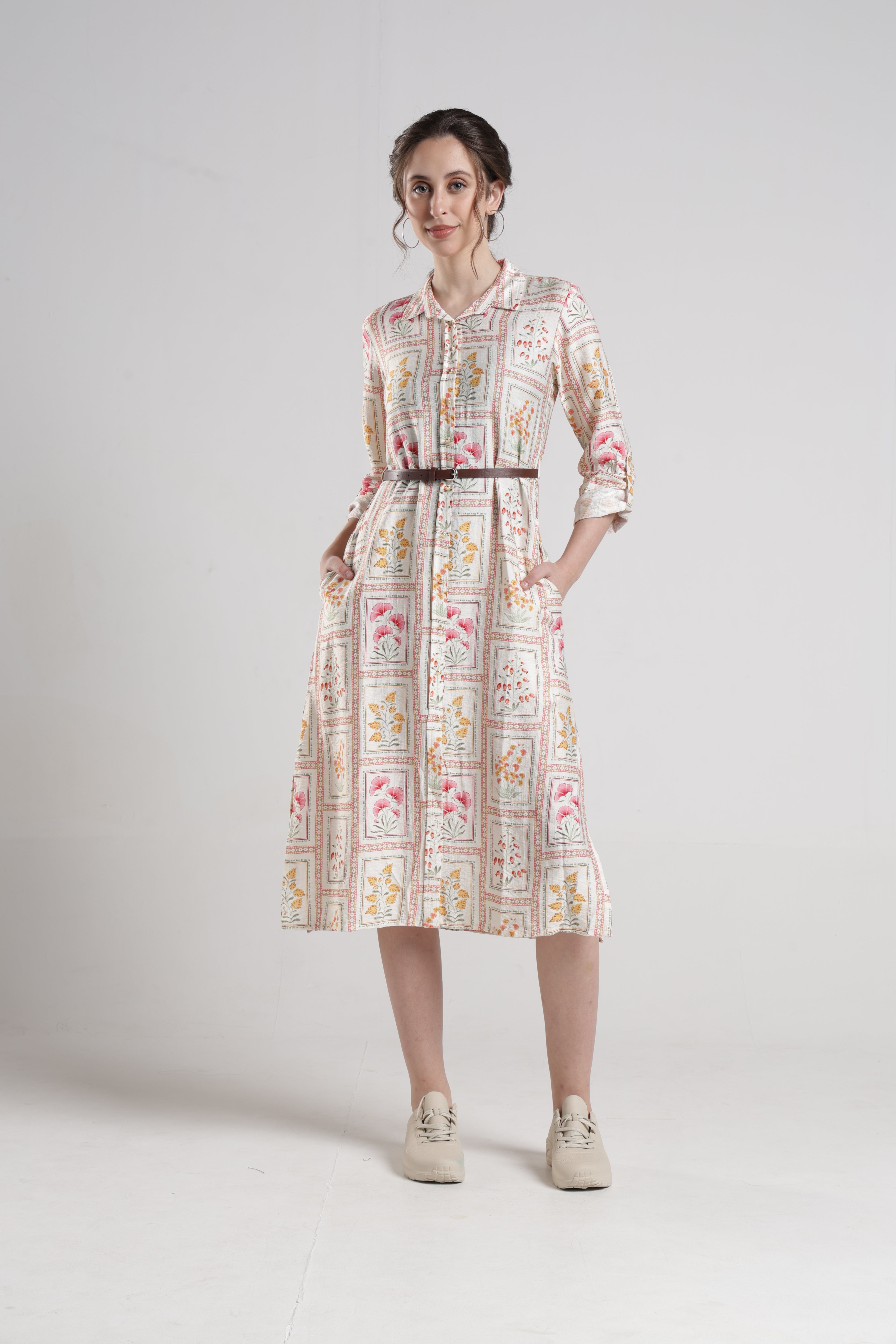 Identiti Women Casual Printed Dress - Cream