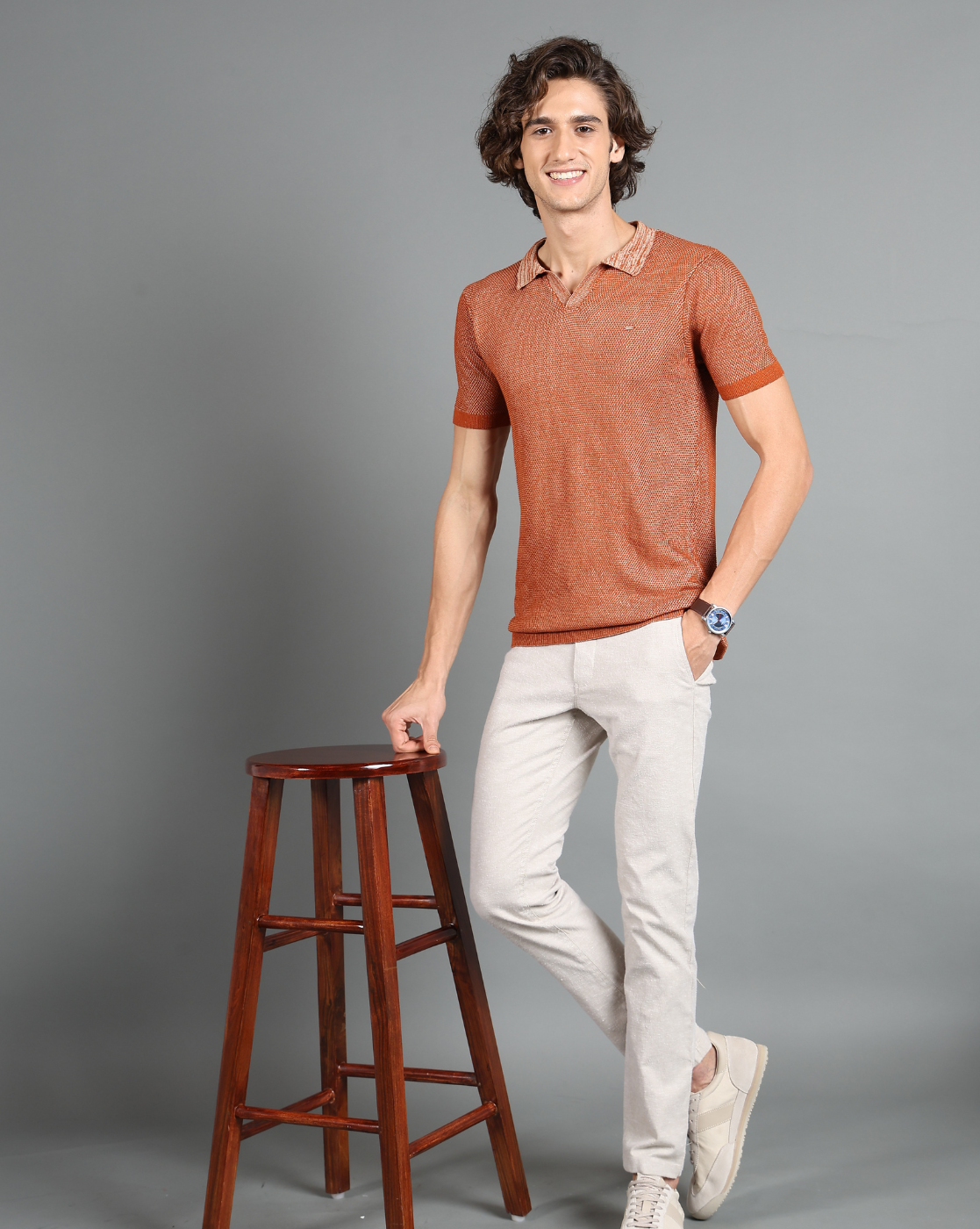 IDENTITI Rust Half Sleeve Solid Slim Fit Cotton Casual Polo T-Shirt For Men