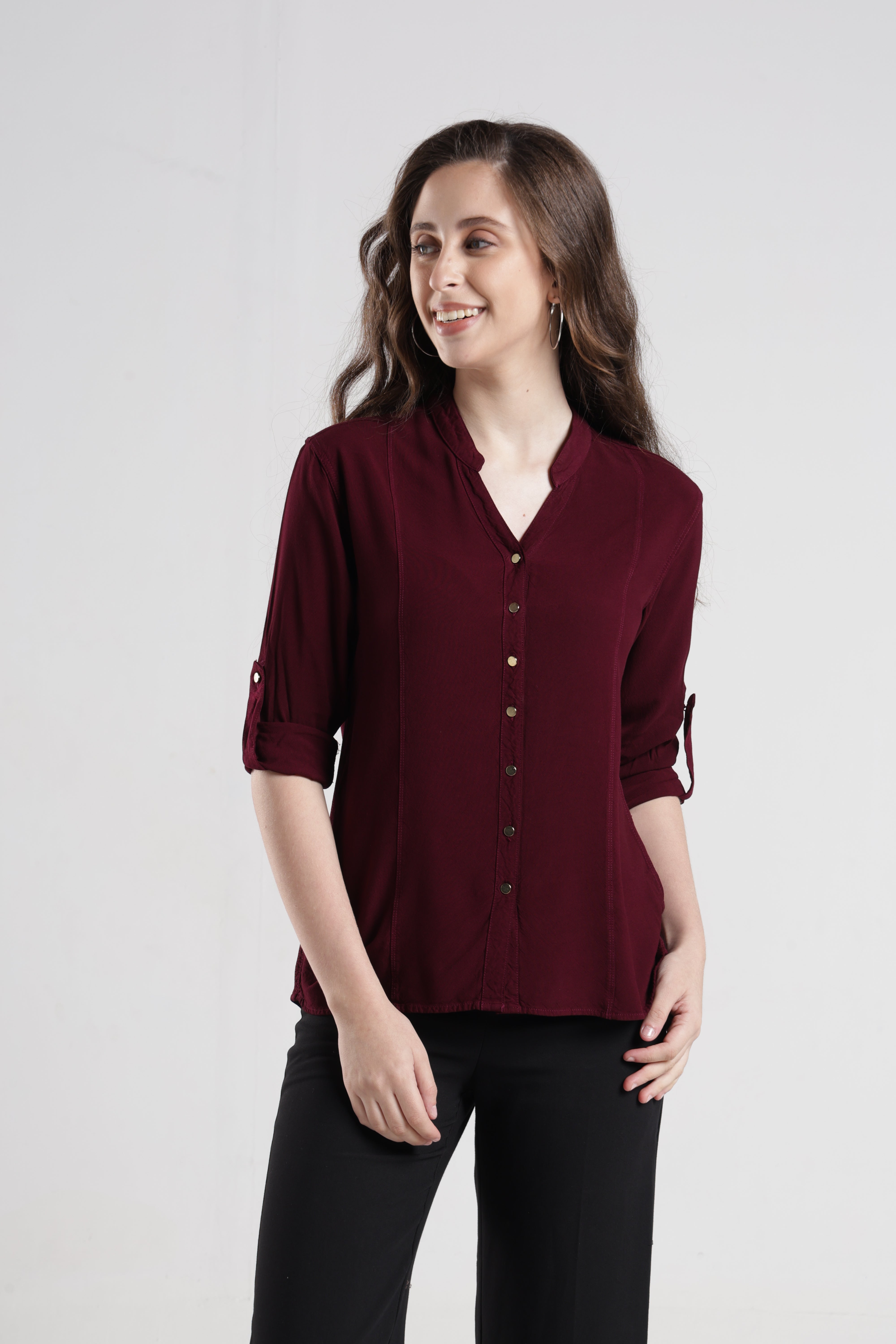 Identiti Women Indo Western Solid Shirt - Wine