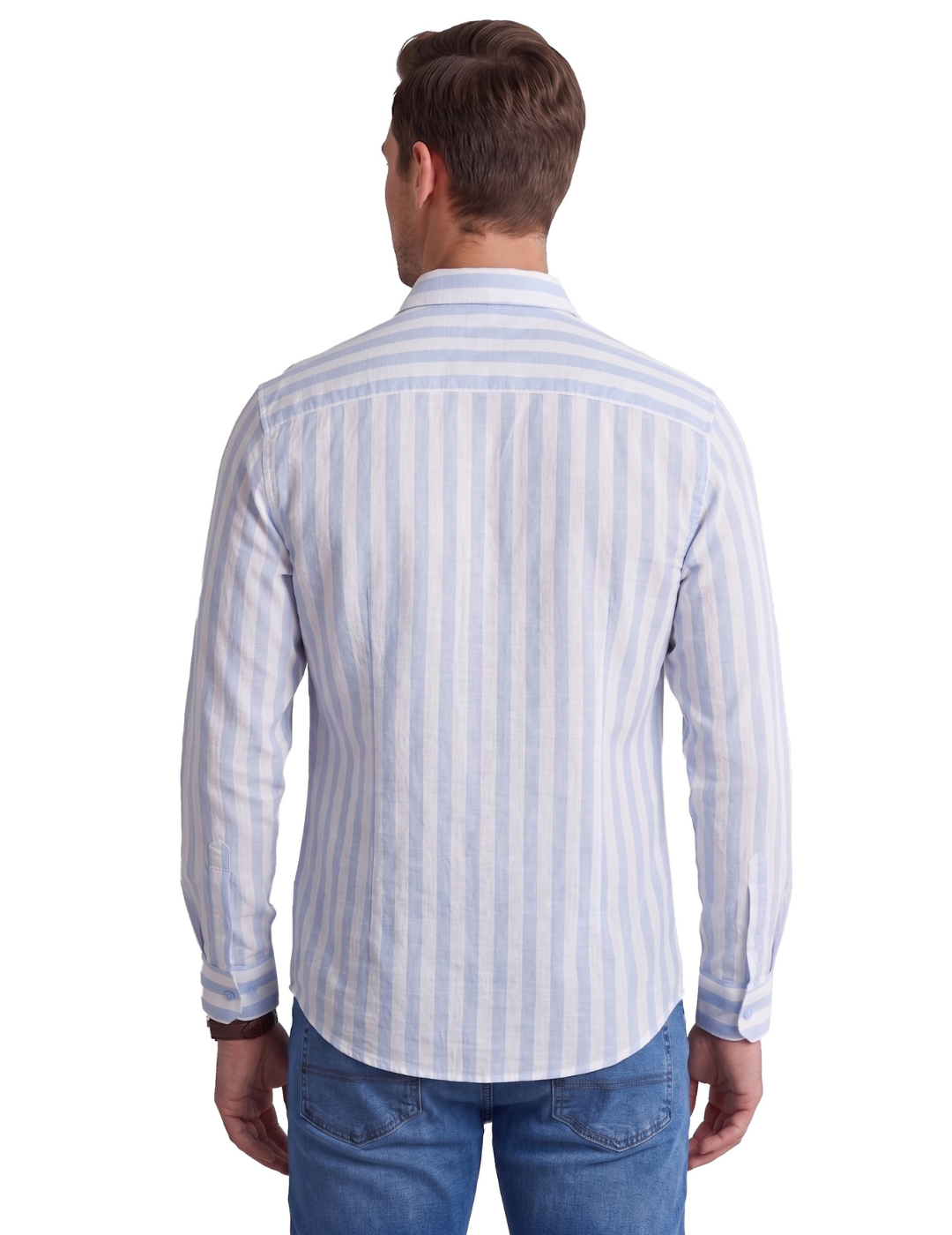 IDENTITI Men Slim Fit Cutaway Collar Striped Shirt In Blue.