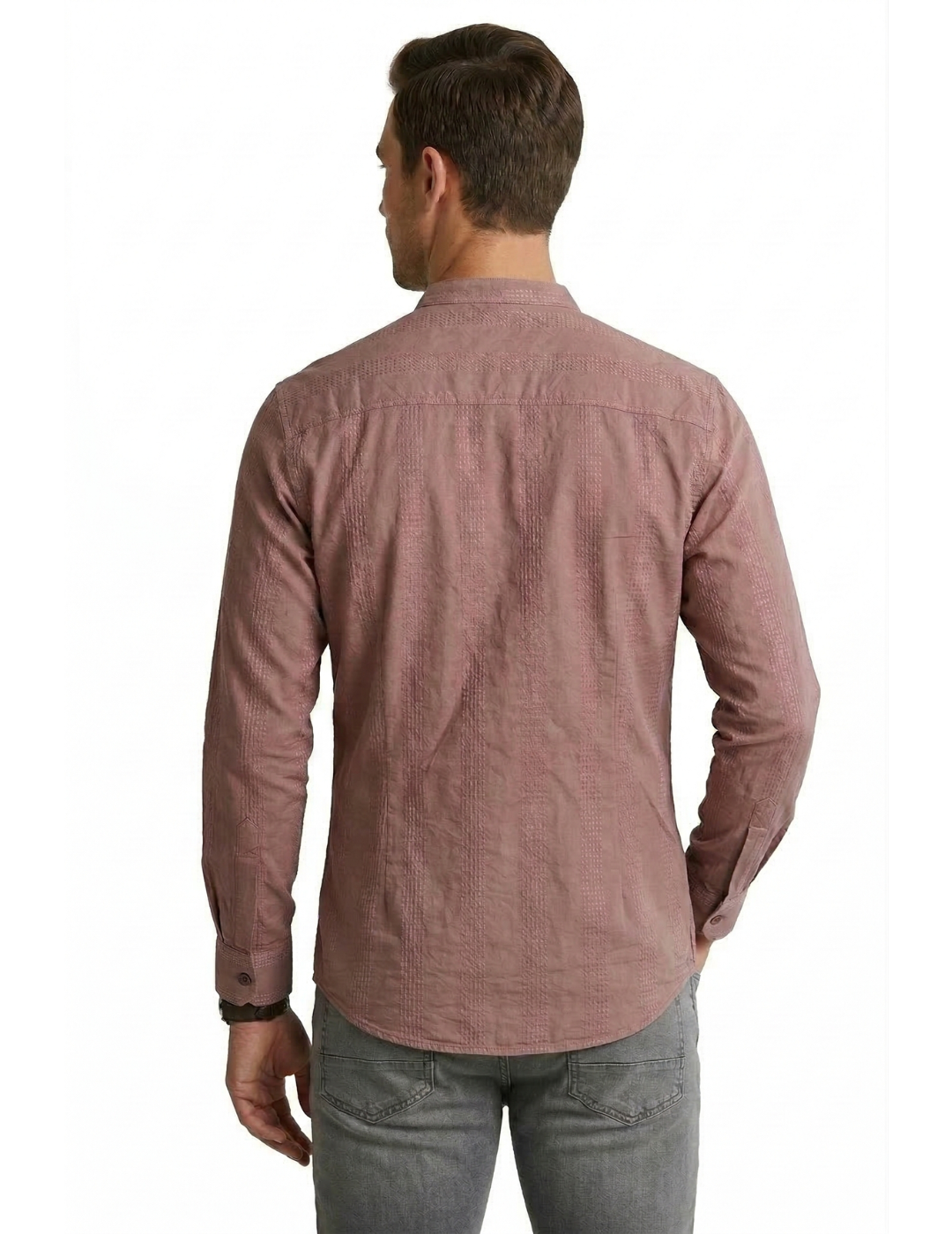 IDENTITI Men Slim Fit Mandarin Collar Solid Shirt In Onion.