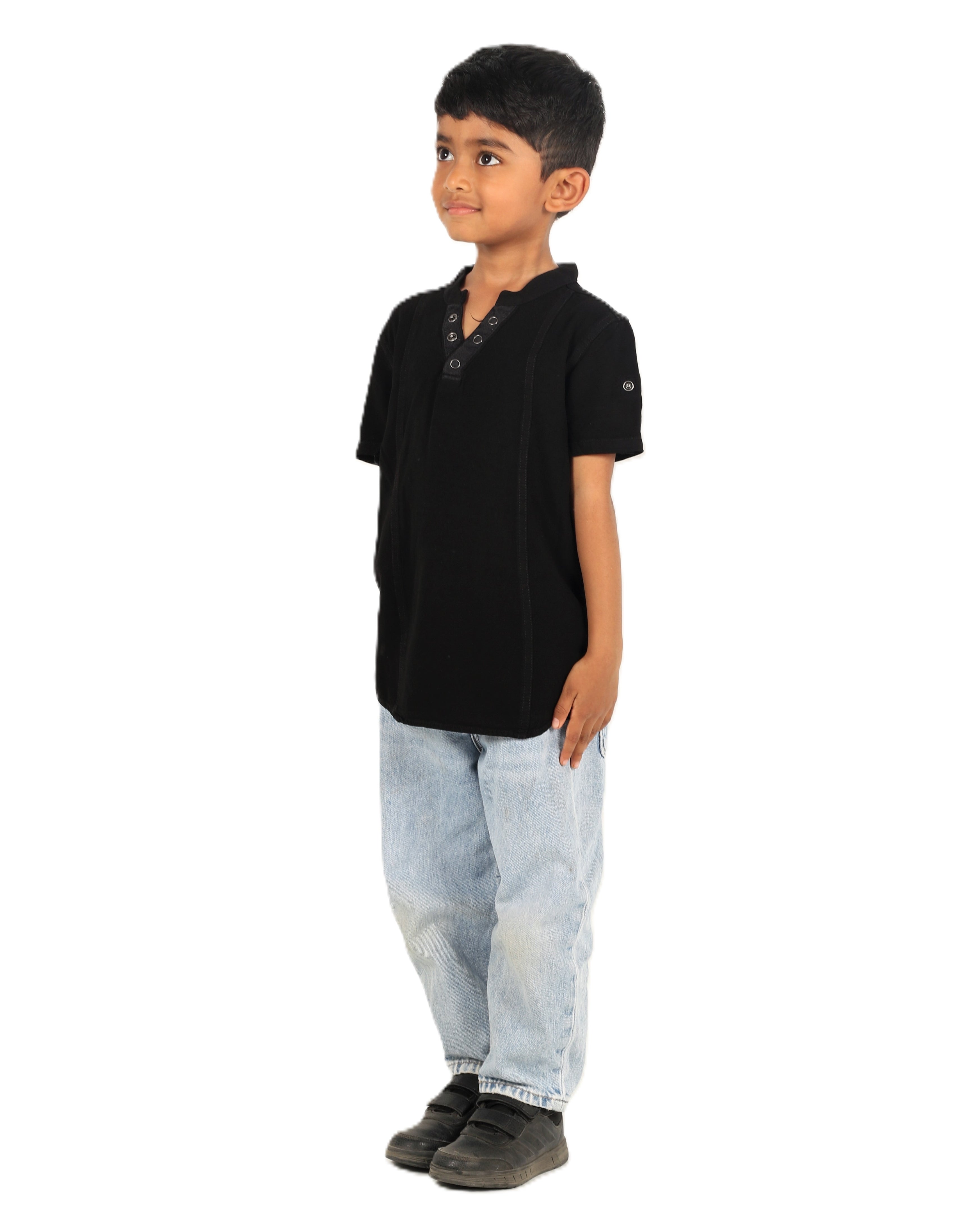 IDENTITI Boys Slim Fit Mandarin Collar Solid Shirt In Black.