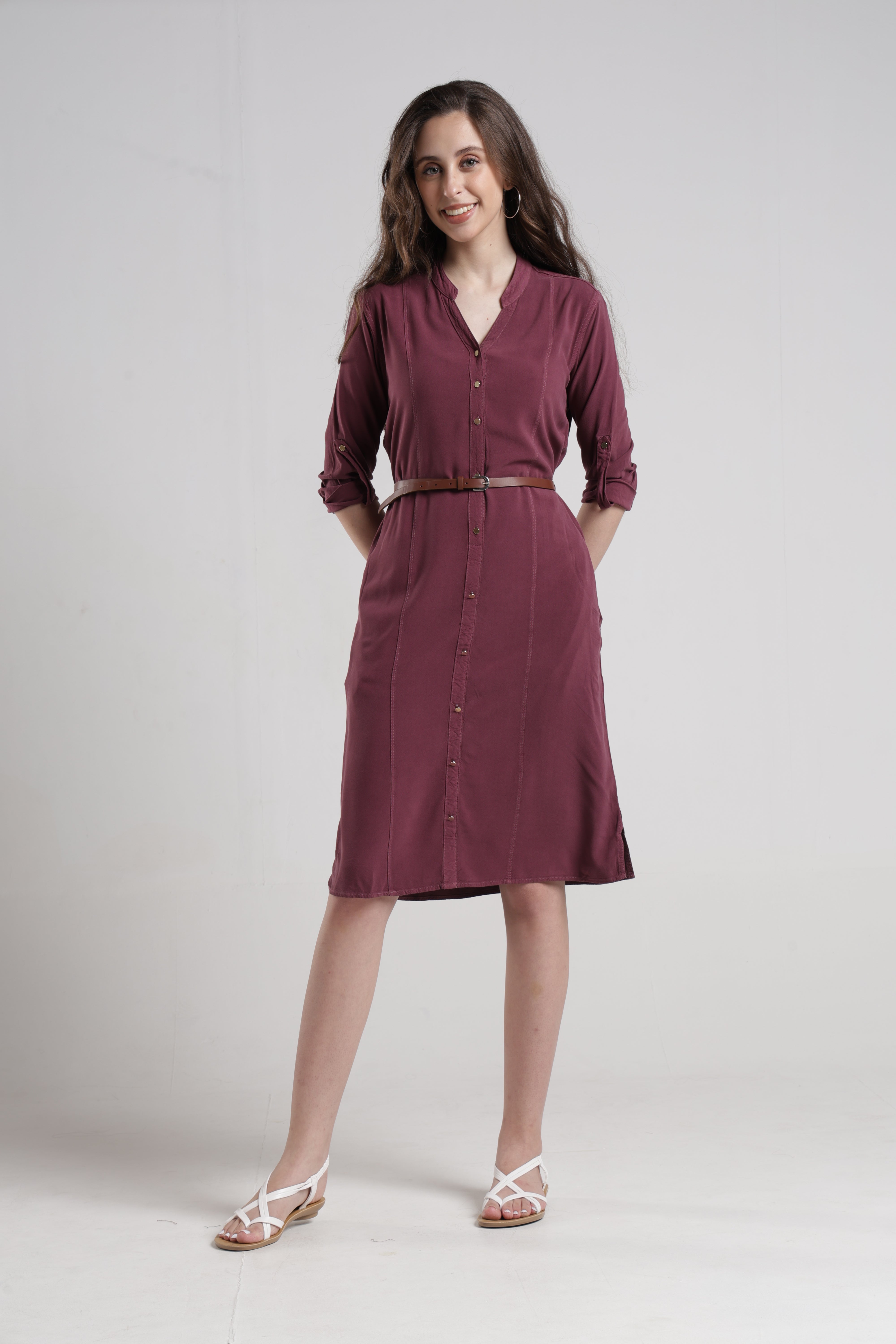 Identiti Women Indo Western Solid Dress - Onion.