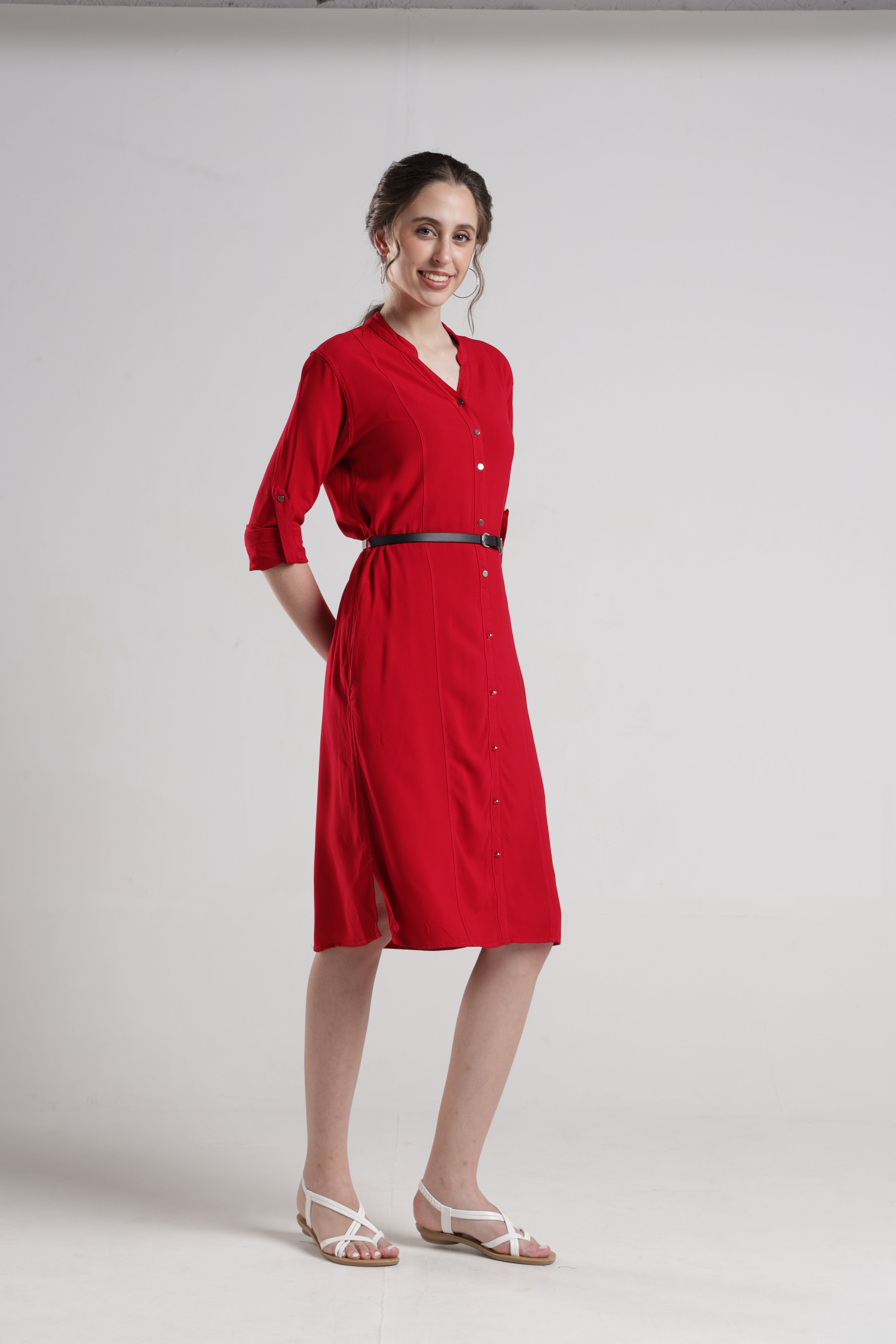 Identiti Women Indo Western Solid Dress - Red