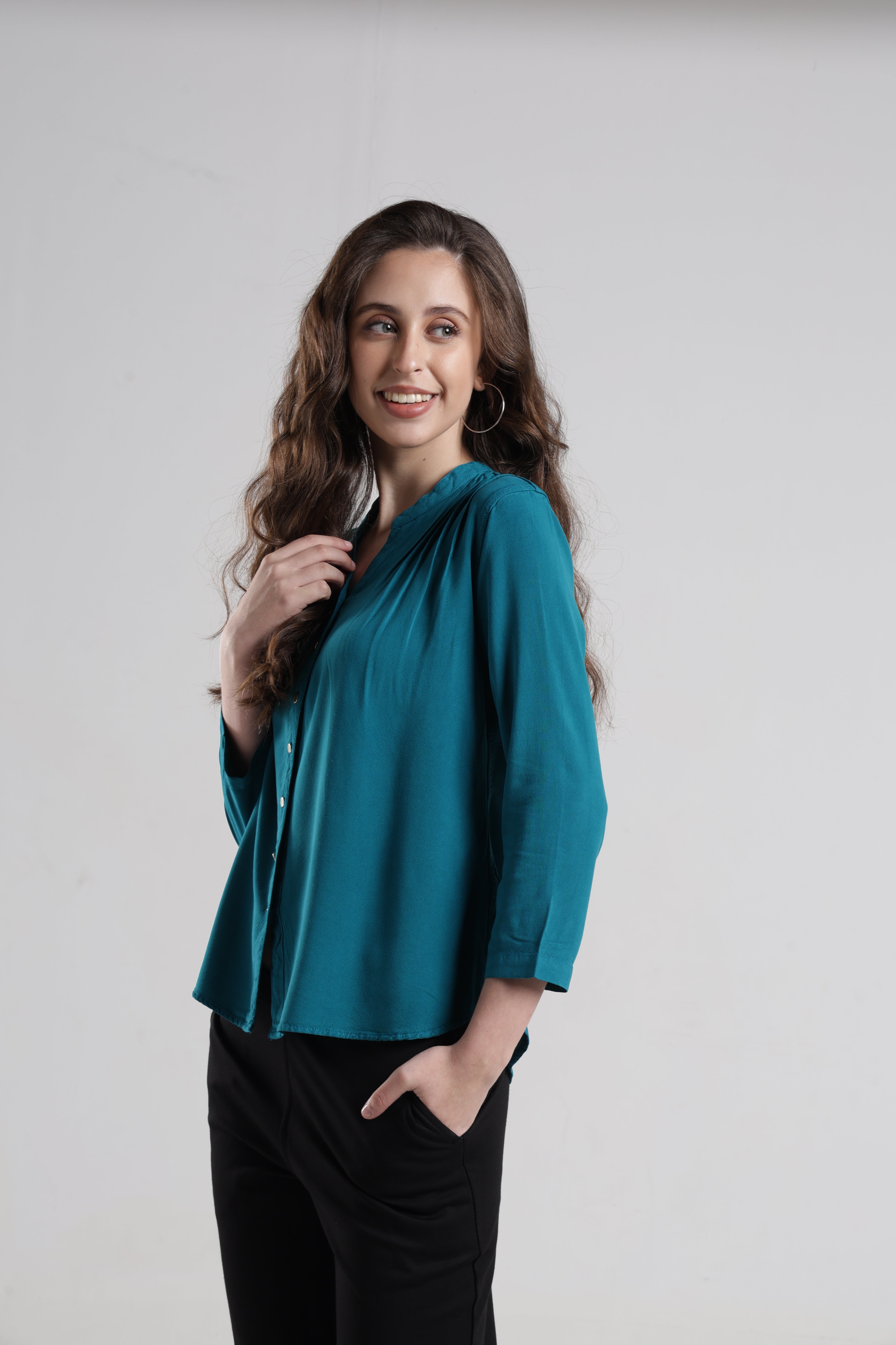 Women Solid Viscose Regular Fit Casual Shirt