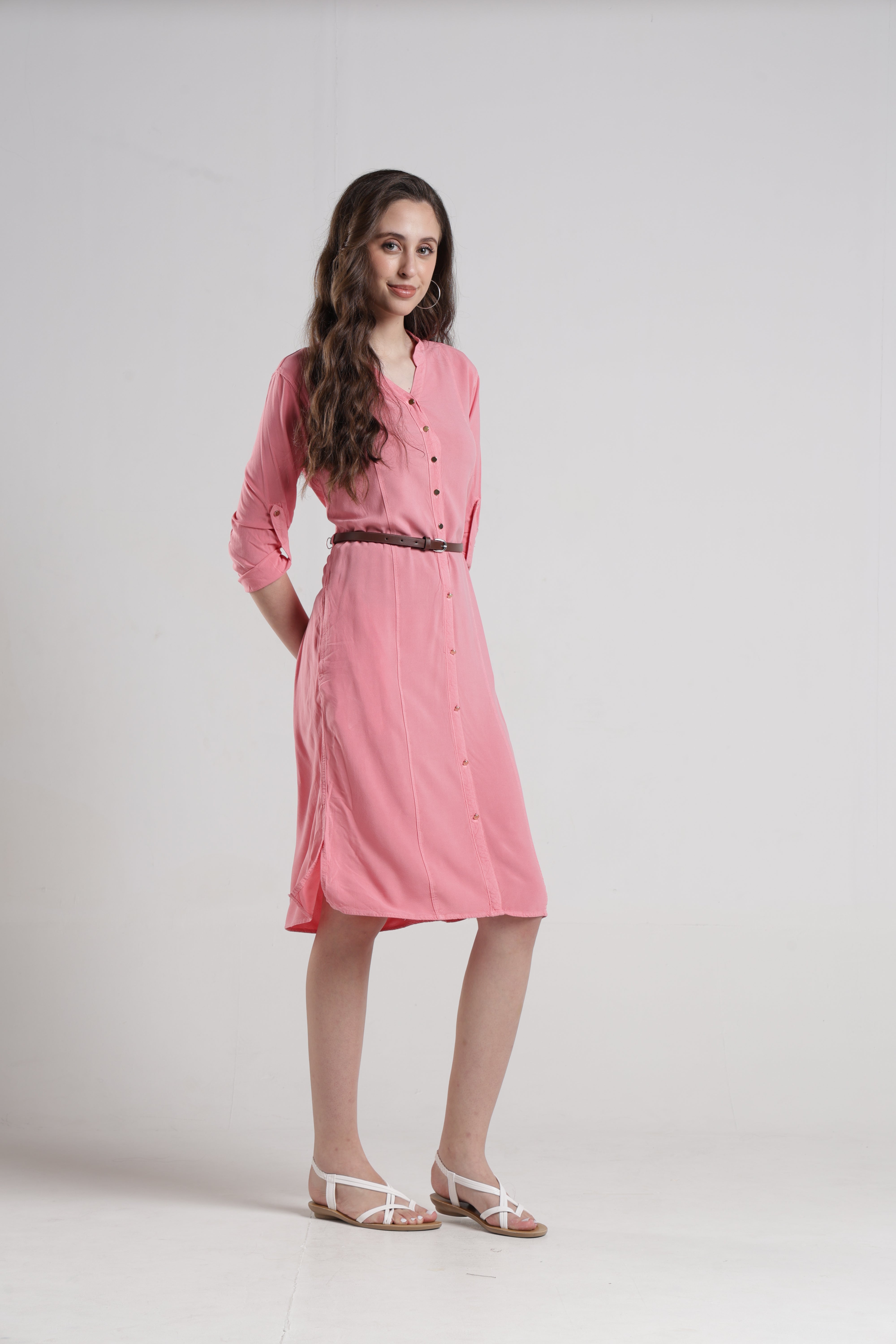 Identiti Women Indo Western Solid Dress - Dust rose