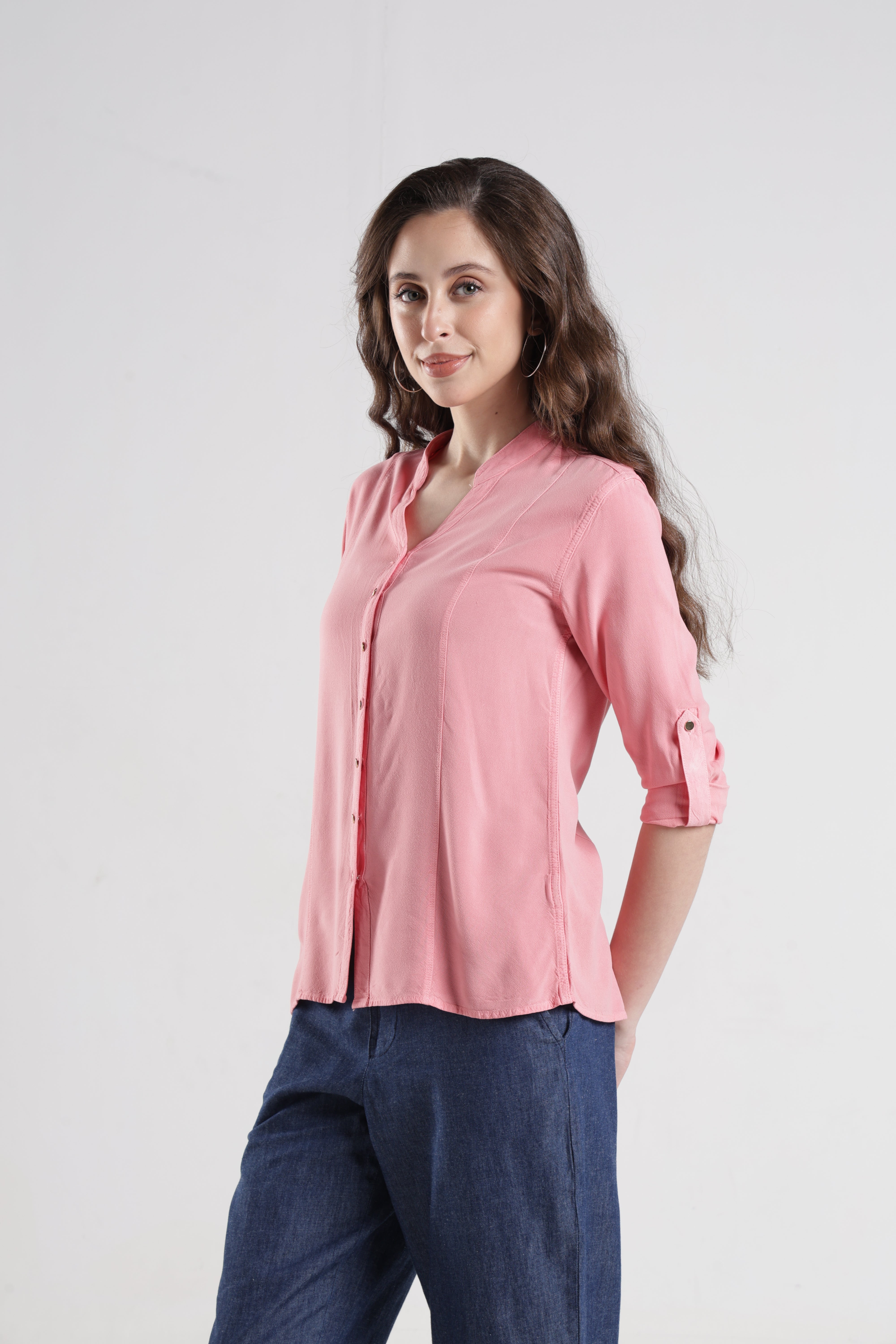 Identiti Women Indo Western Solid Shirt - Dust rose