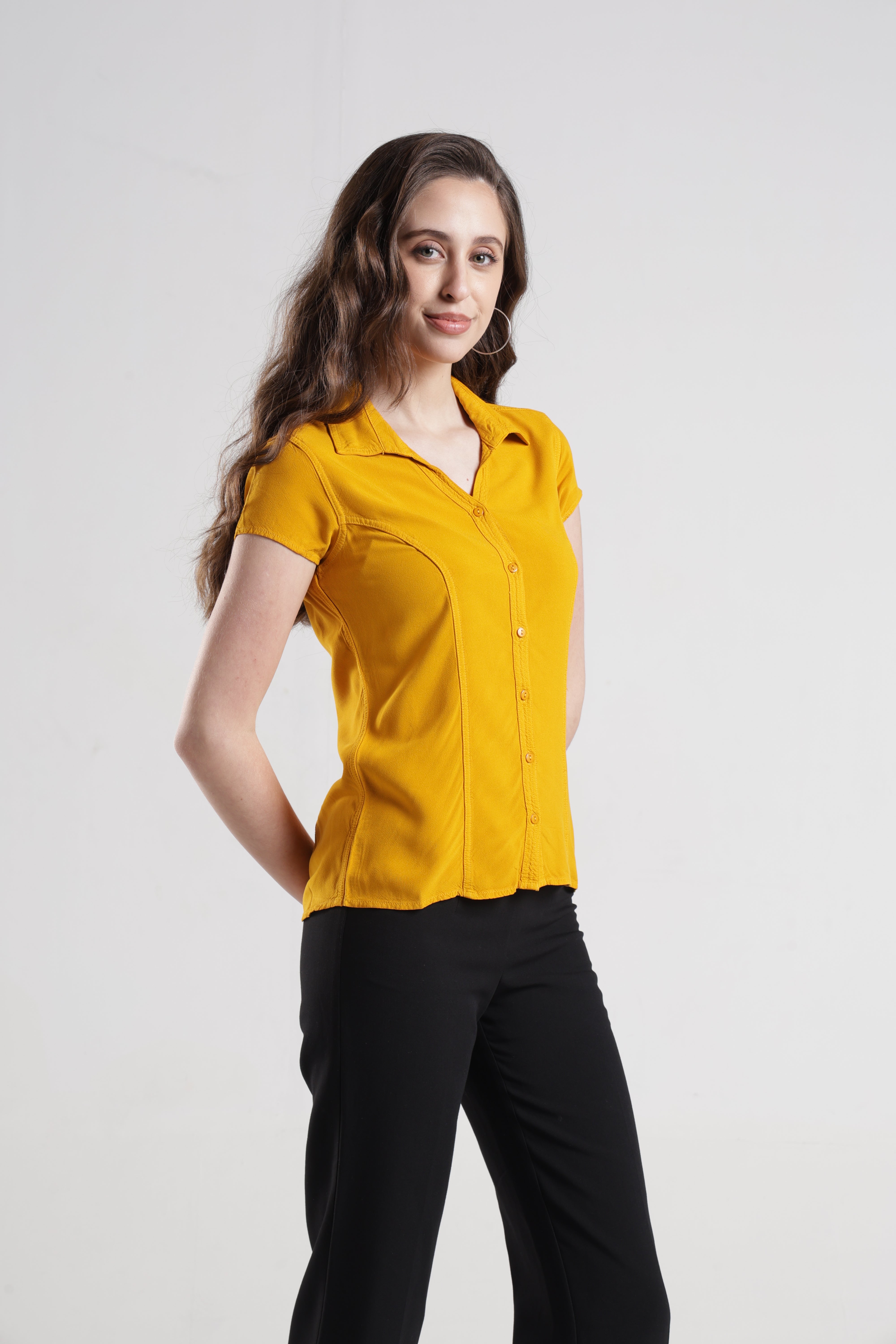 Identiti Women Indo Western Solid Shirt - Mustard