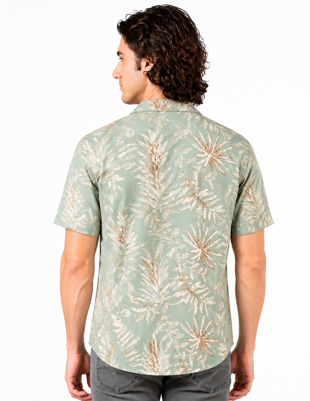 IDENTITI Men Slim Fit Cuban Collar Printed Shirt In Mint.