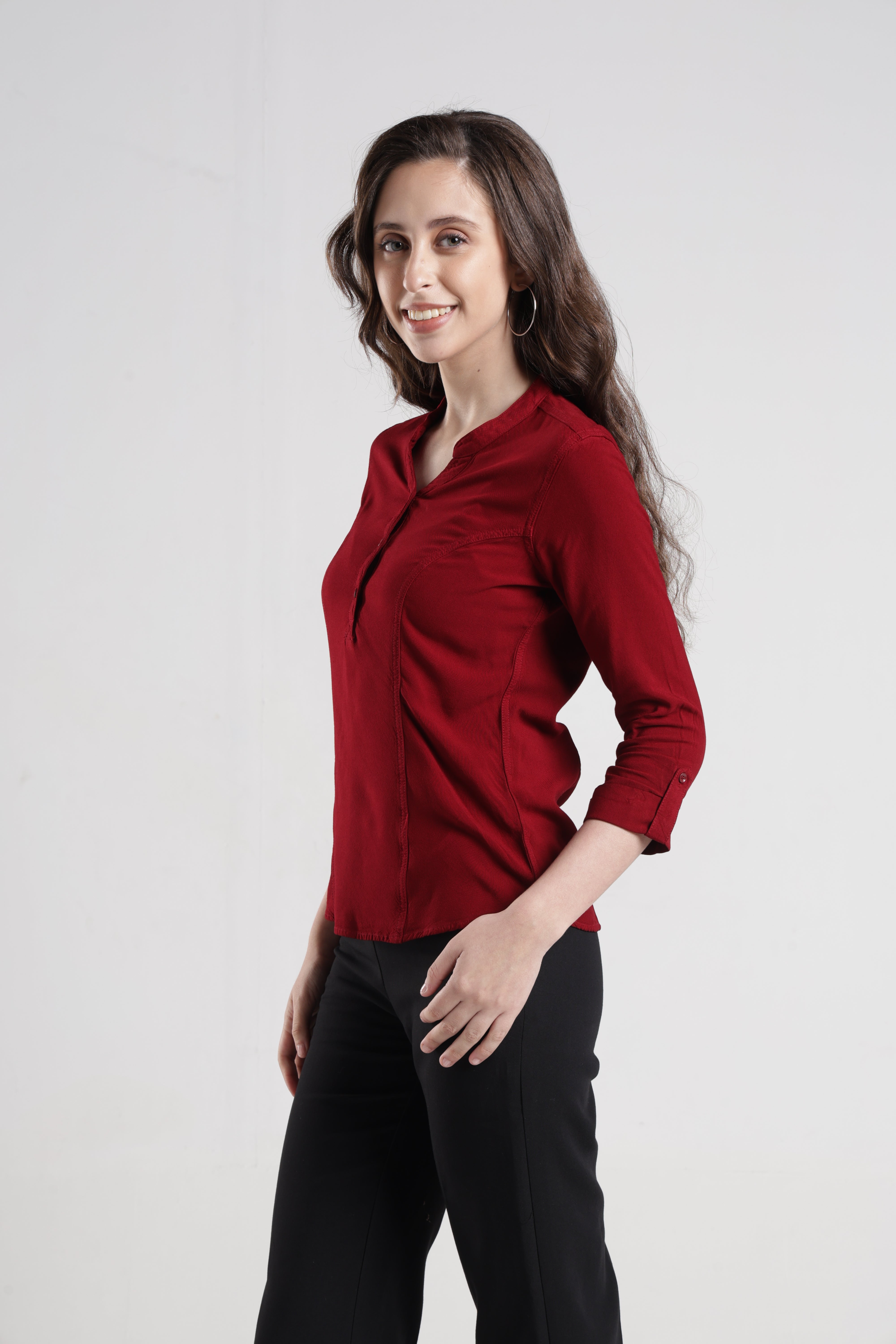Identiti Women Indo Western Solid Shirt - Maroon