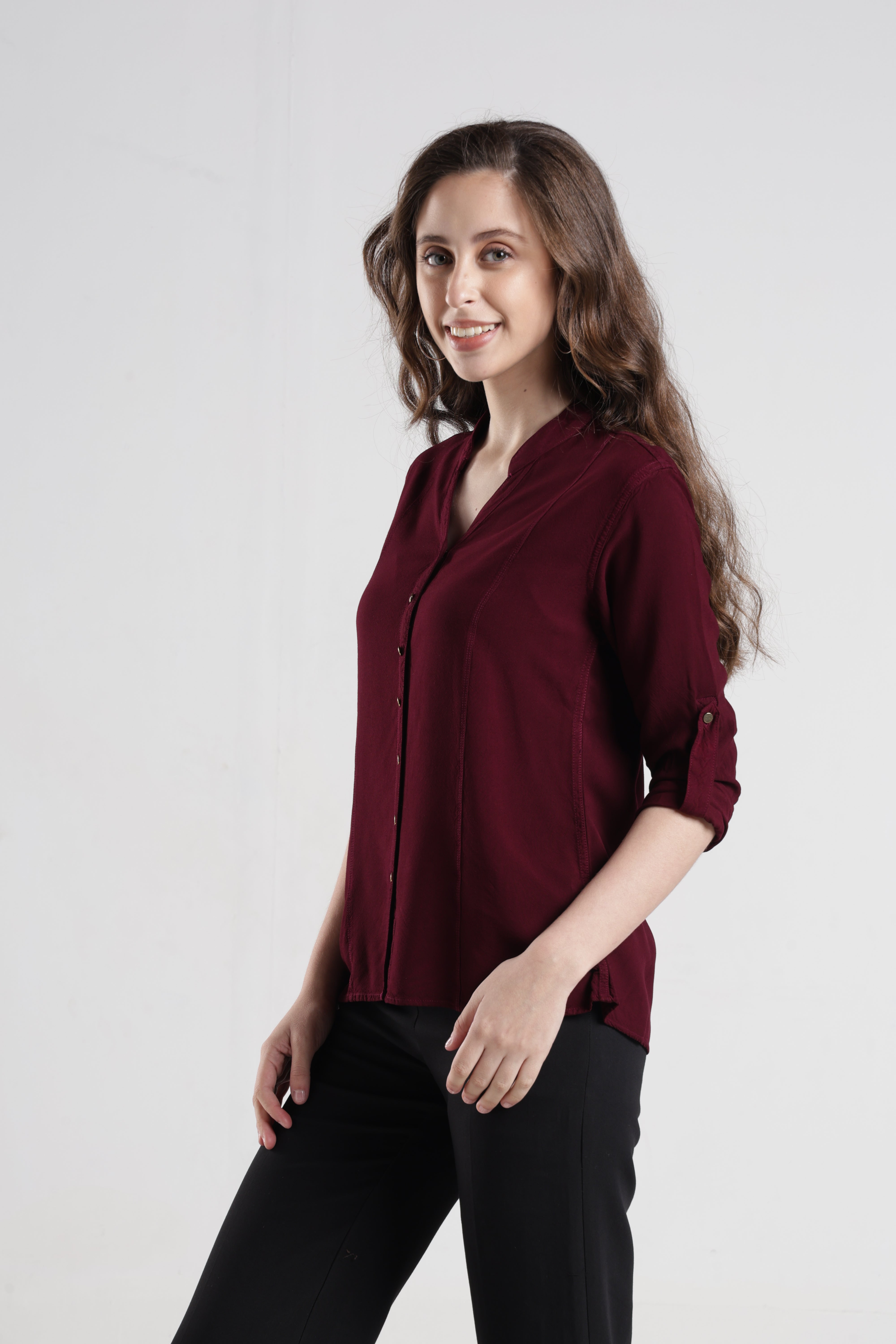 Identiti Women Indo Western Solid Shirt - Wine