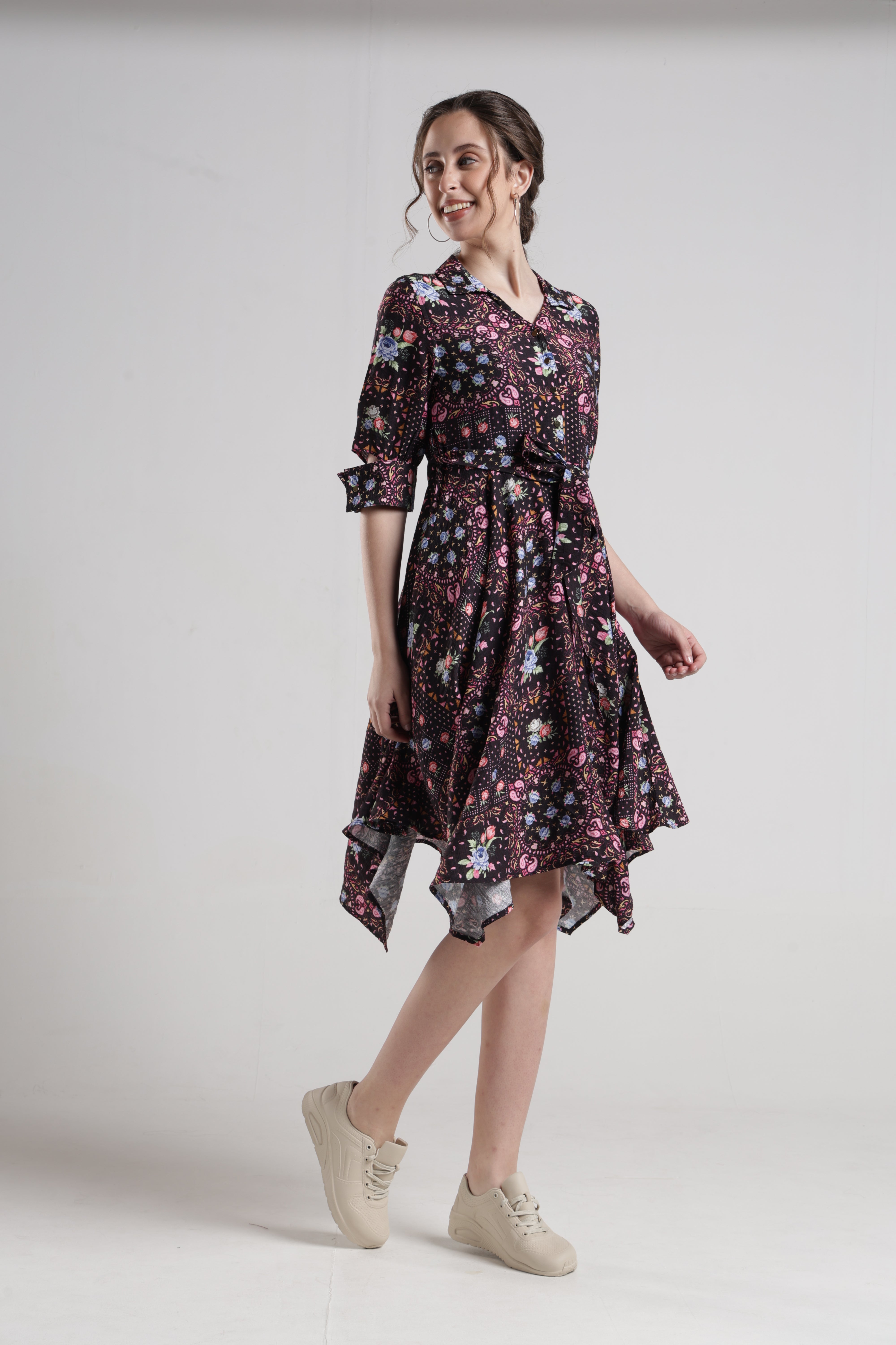 Identiti Women Casual Printed Dress - Black