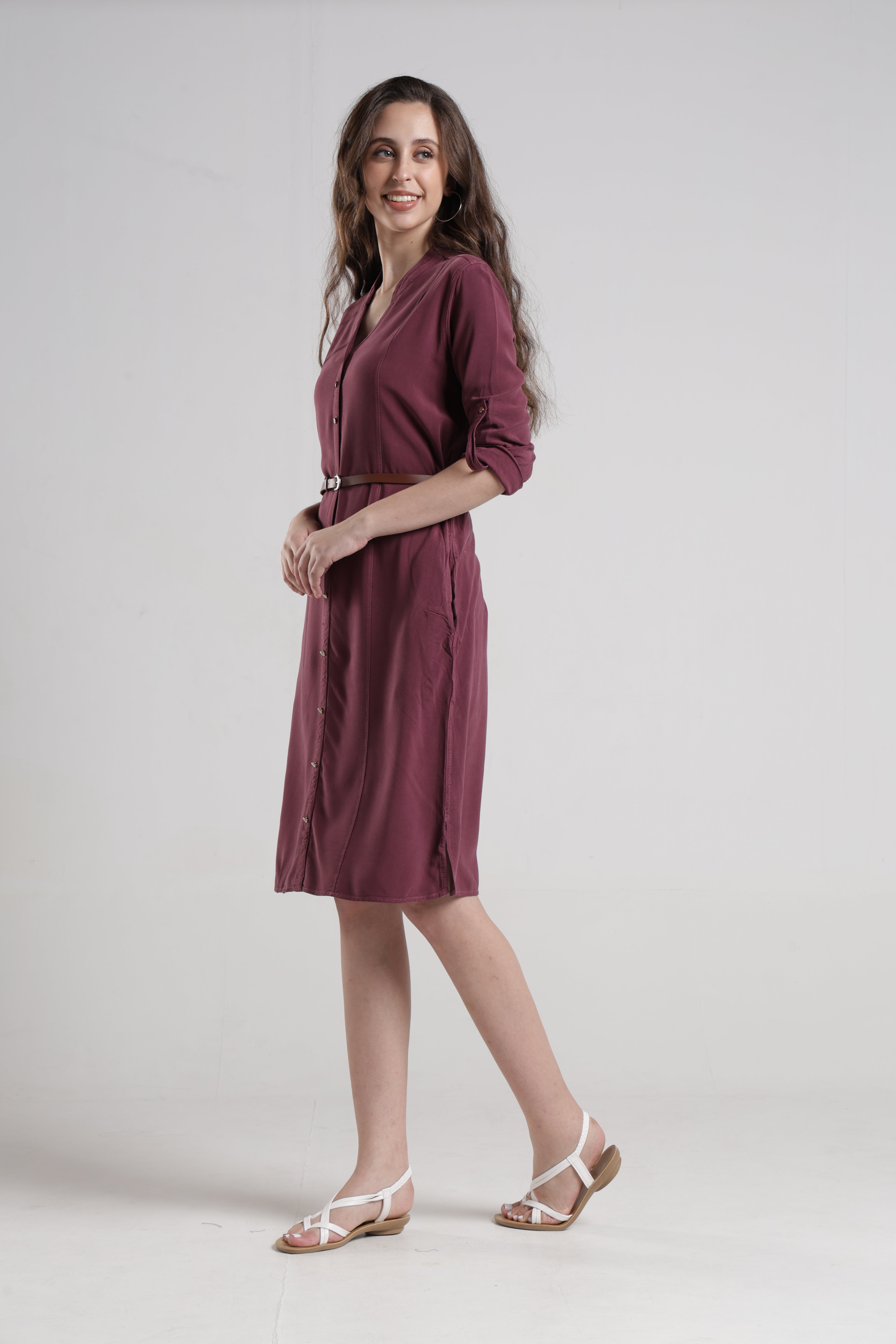 Identiti Women Indo Western Solid Dress - Onion.