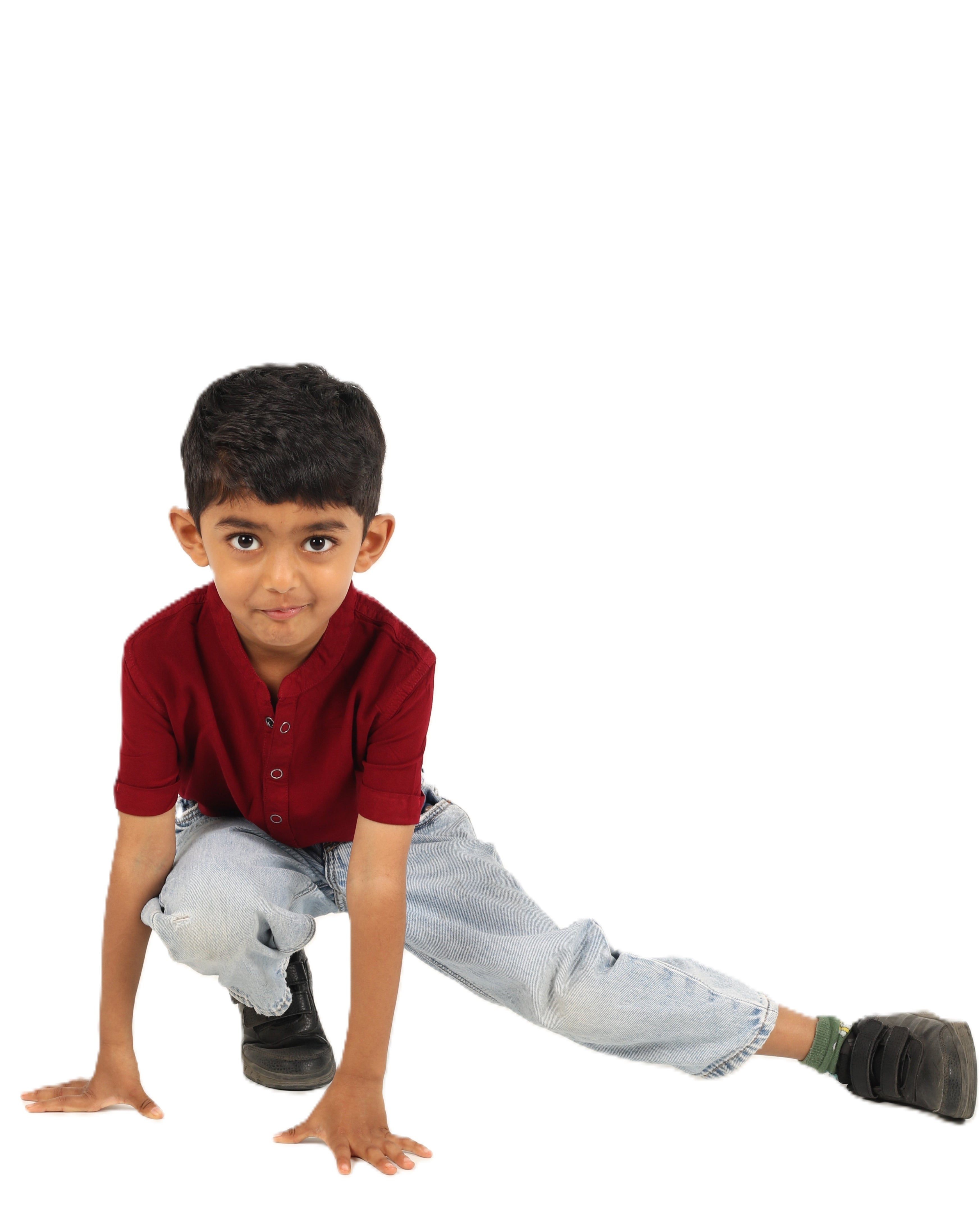 IDENTITI Boys Slim Fit Mandarin Collar Solid Shirt In Maroon.