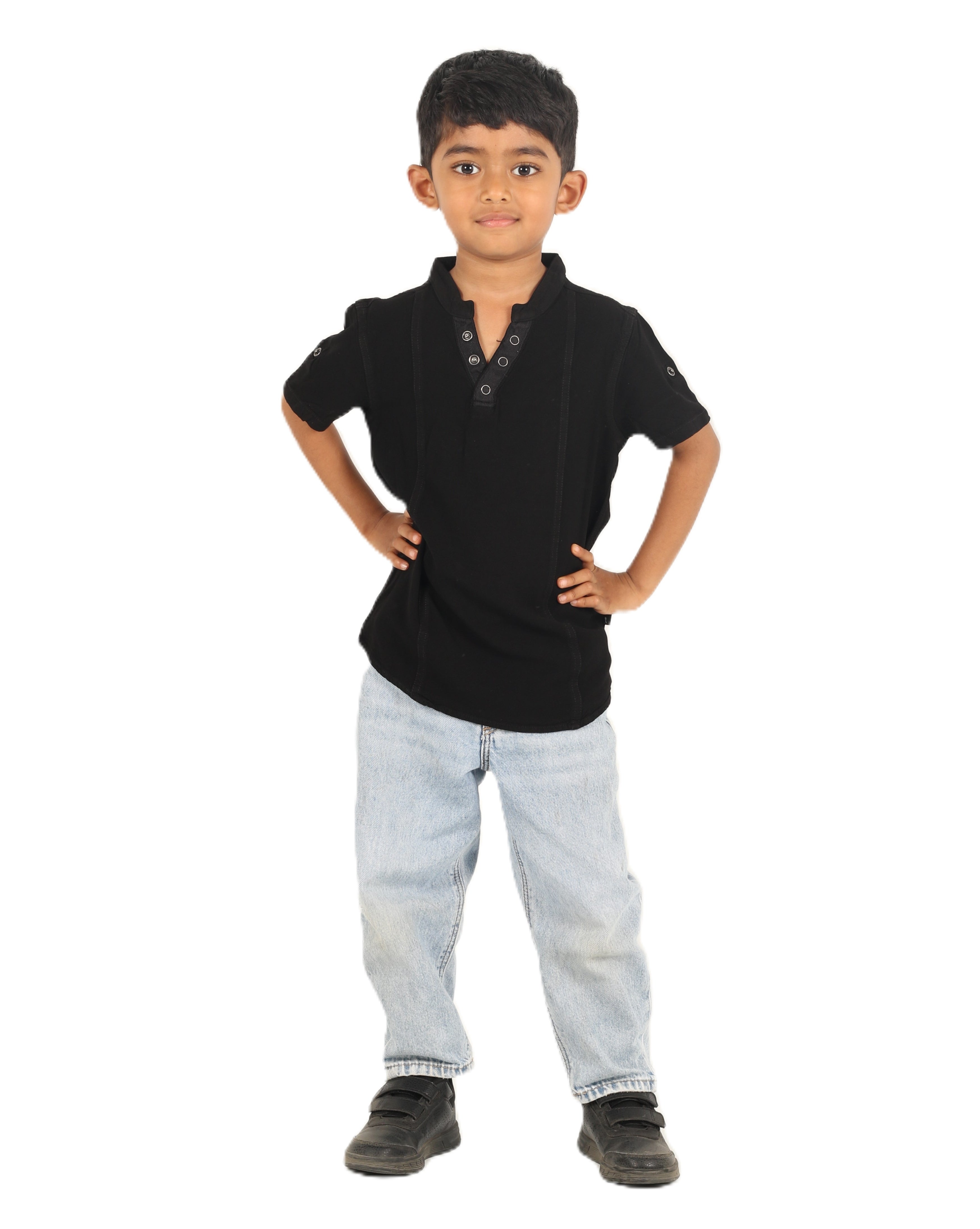 IDENTITI Boys Slim Fit Mandarin Collar Solid Shirt In Black.