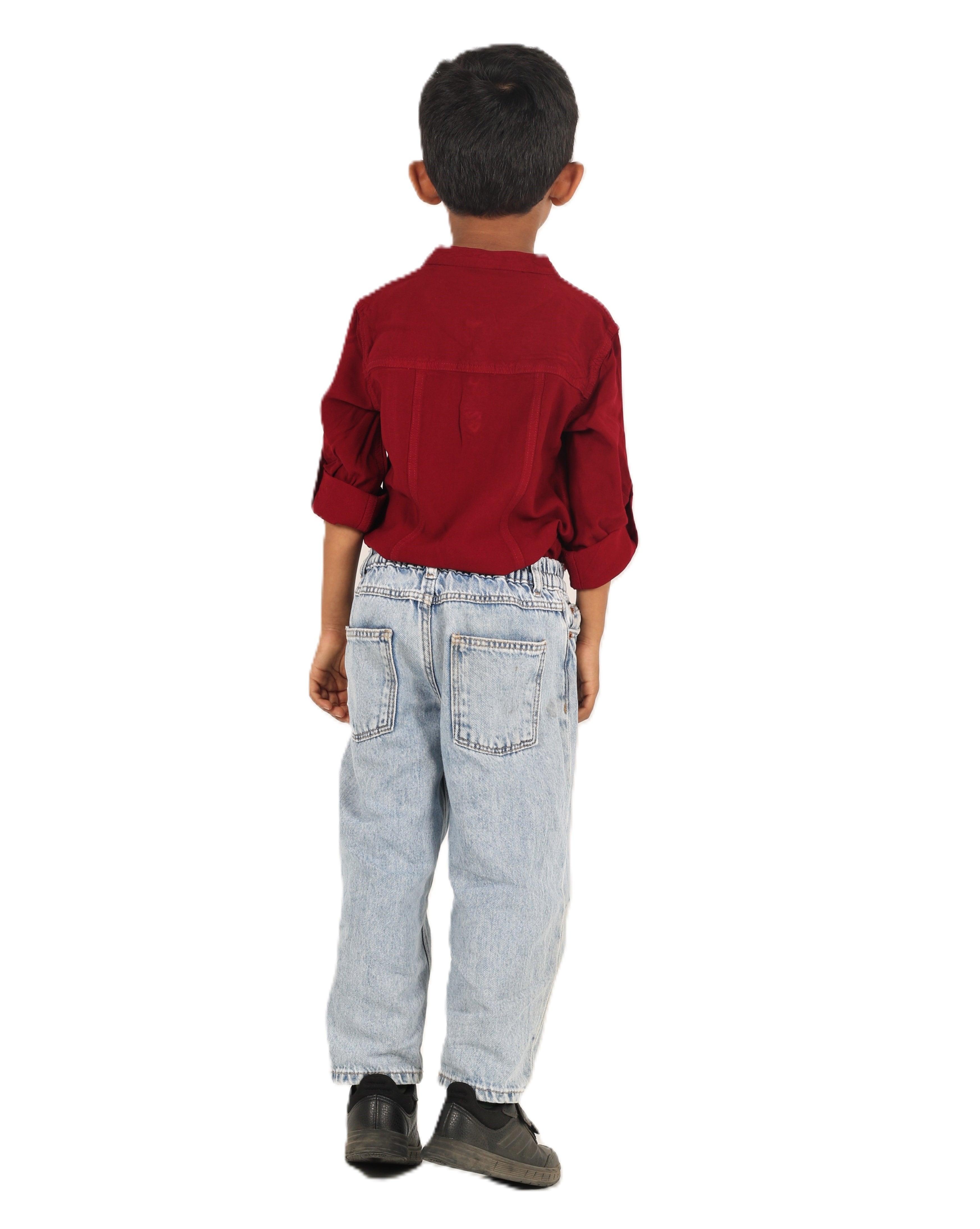IDENTITI Boys Slim Fit Mandarin Collar Solid Shirt In Maroon.