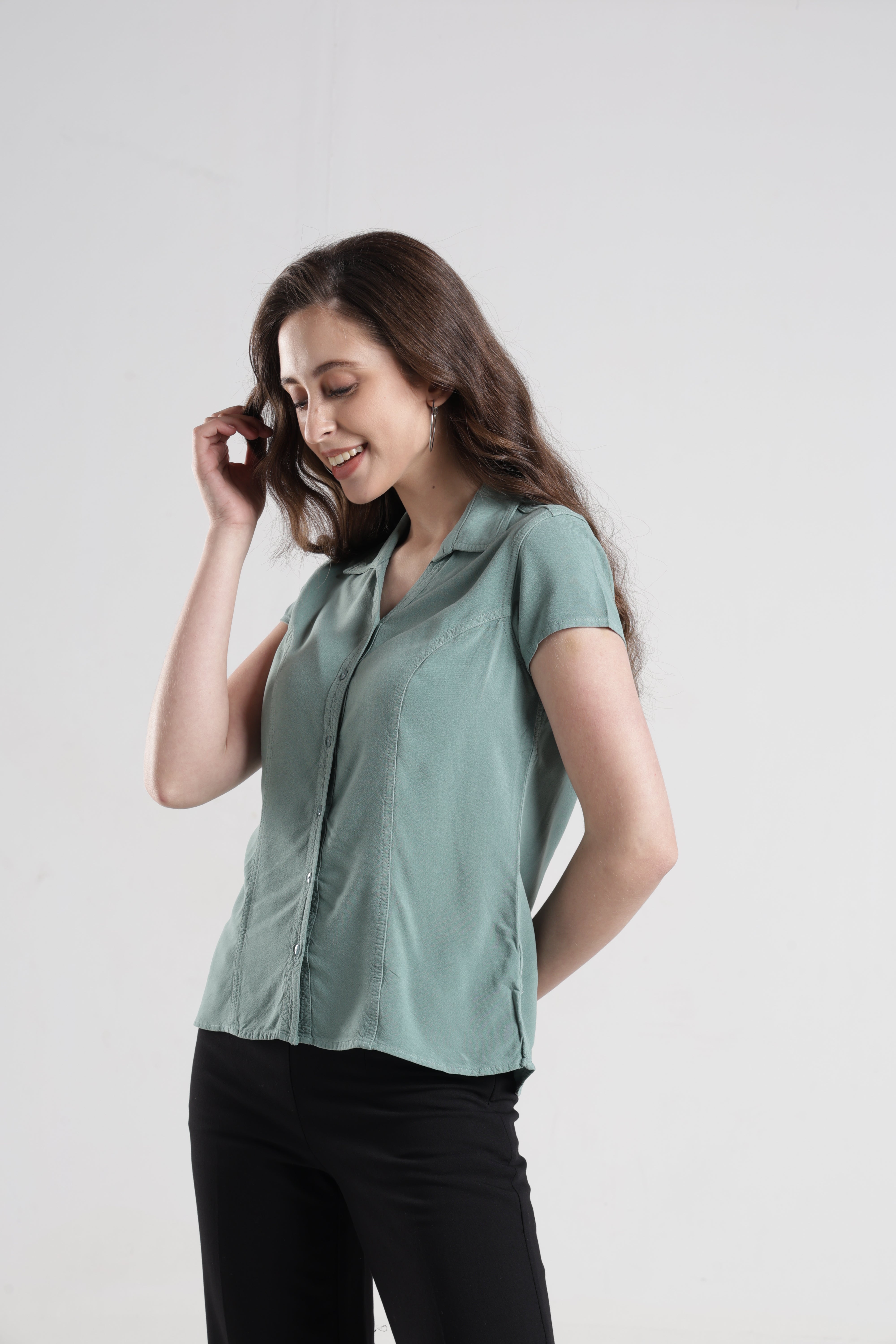 Identiti Women Indo Western Solid Shirt - Mint