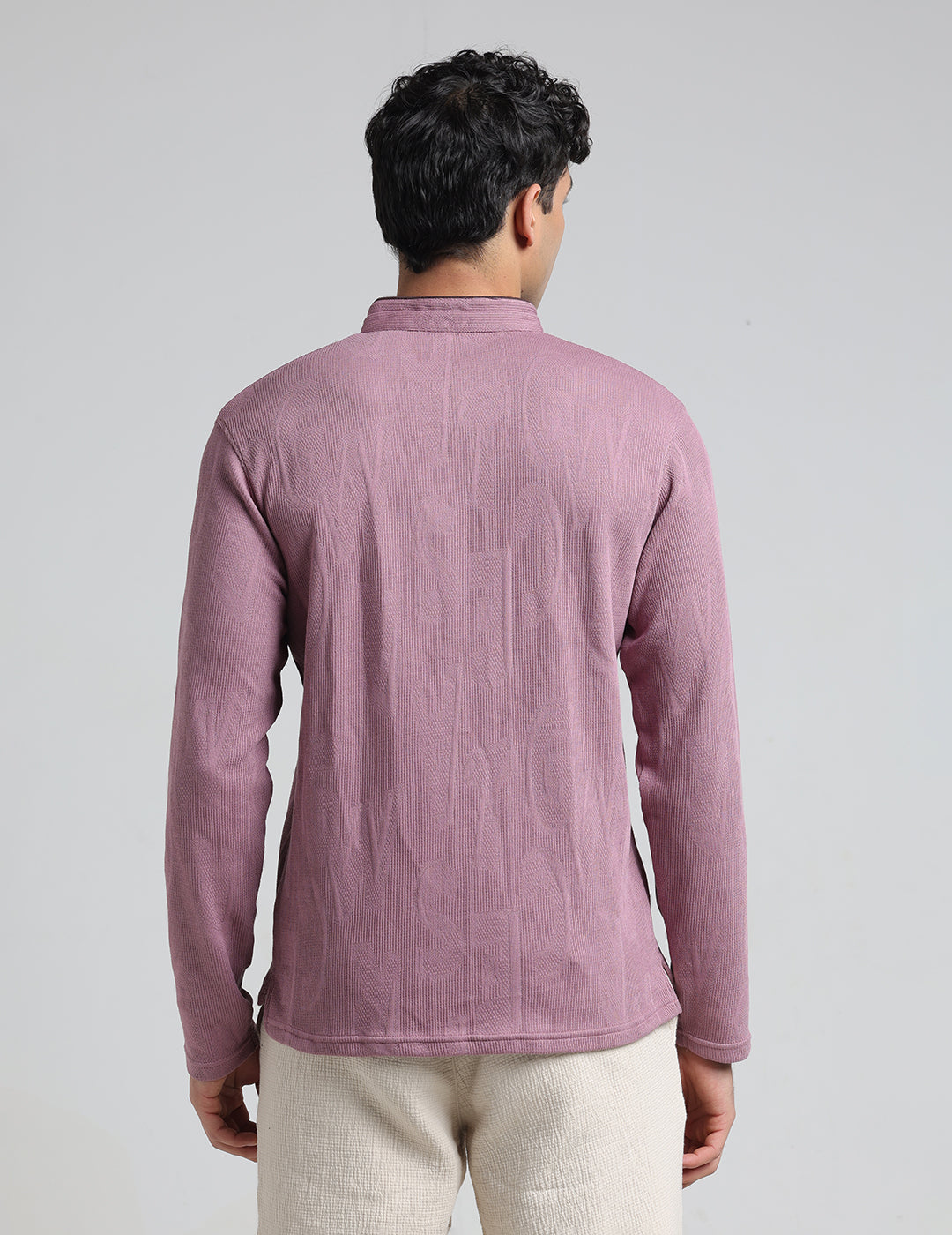 IDENTITI Men Slim Fit Mandarin Collar Solid T-Shirt In Onion.