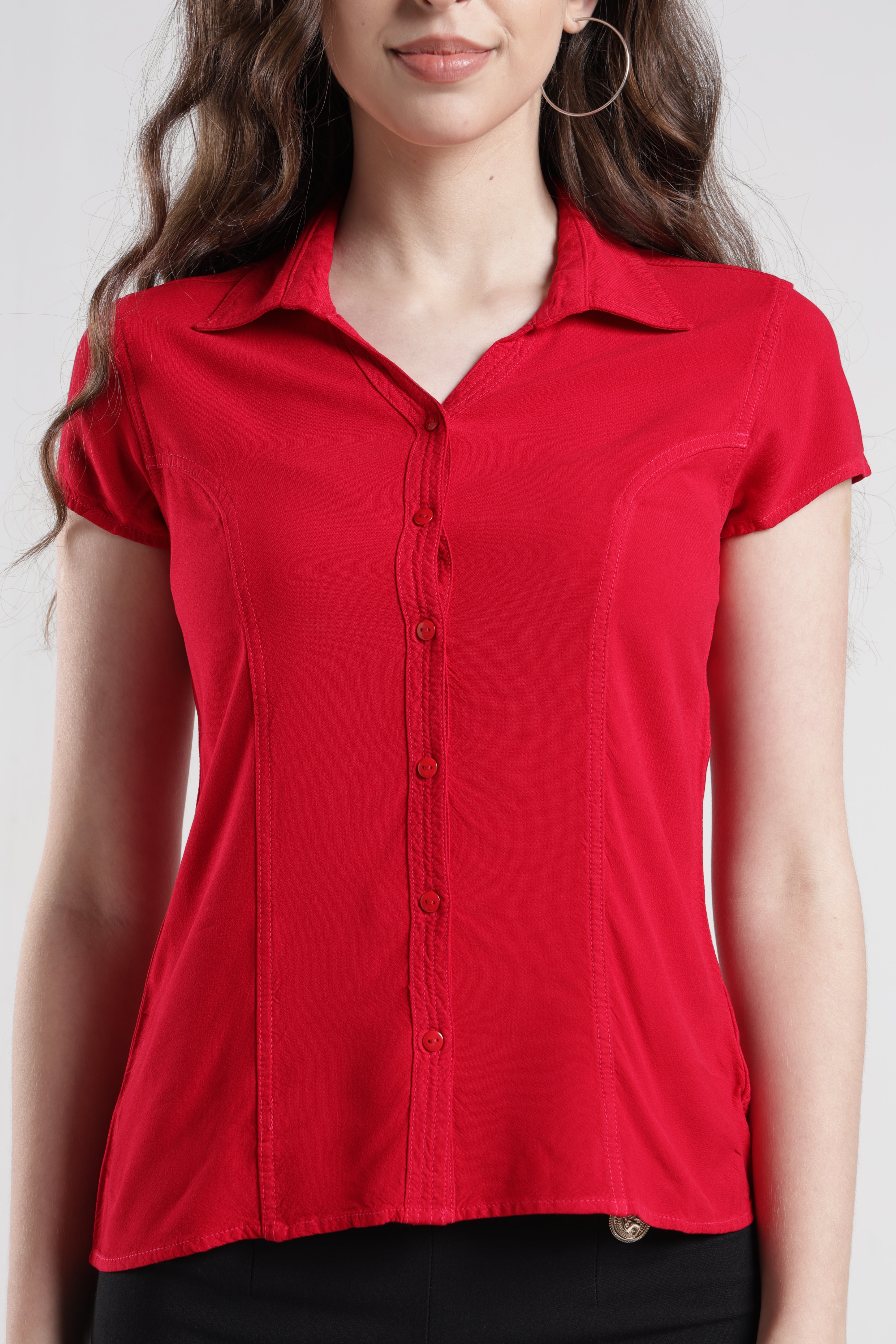 Identiti Women Indo Western Solid Shirt - Red