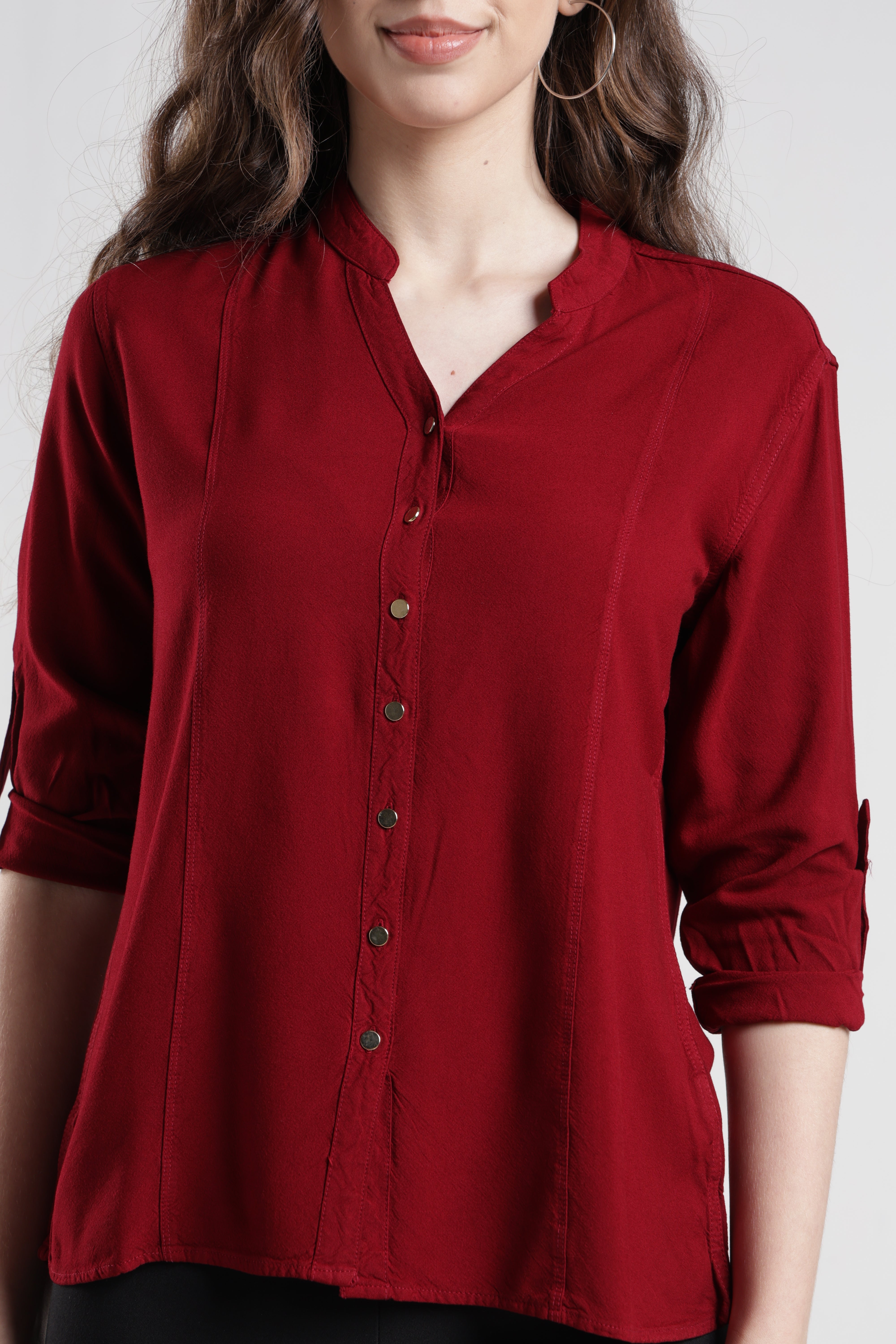 Identiti Women Indo Western Solid Shirt - Maroon
