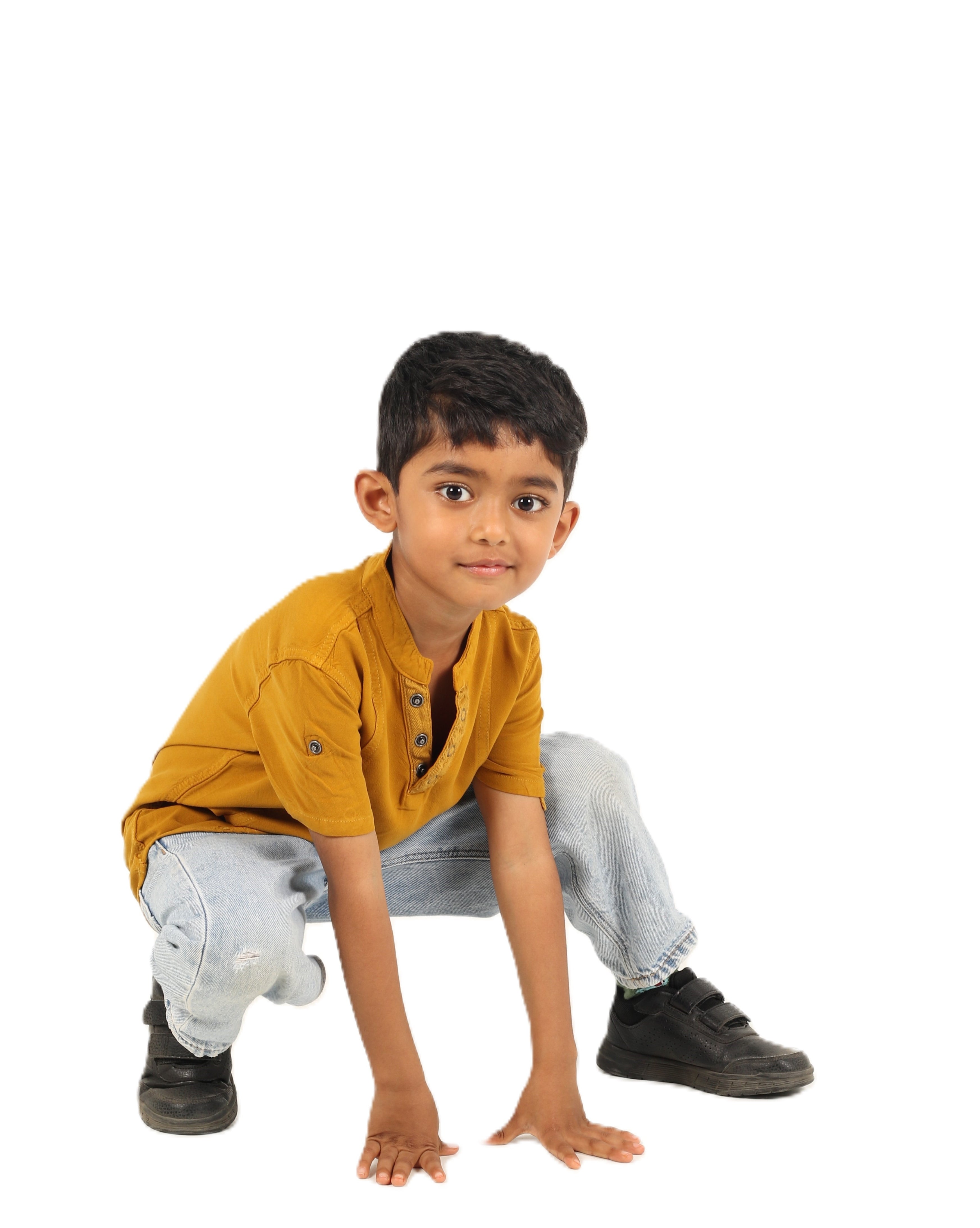 IDENTITI Boys Slim Fit Mandarin Collar Solid Shirt In Mustard.