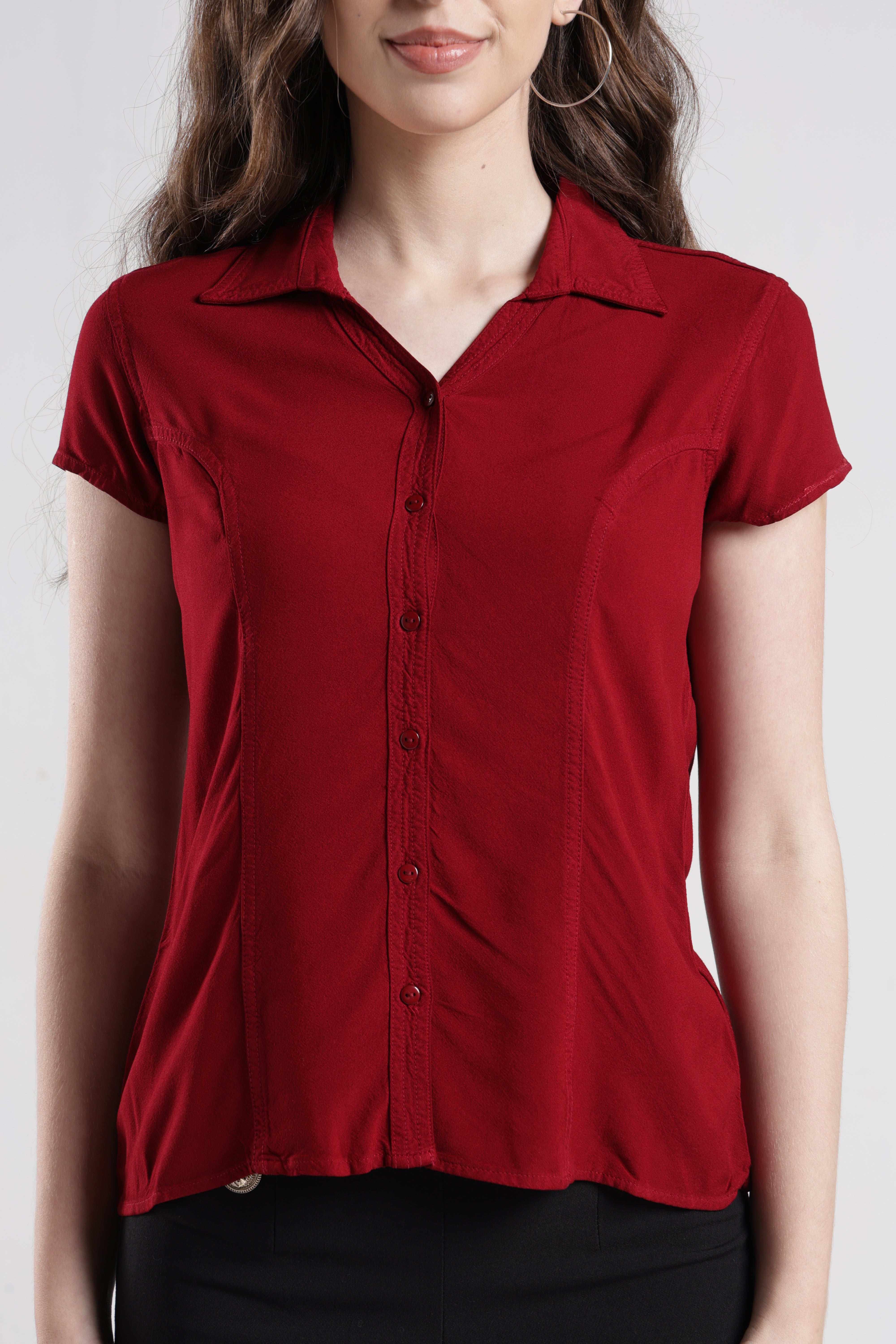 Identiti Women Indo Western Solid Shirt - Maroon