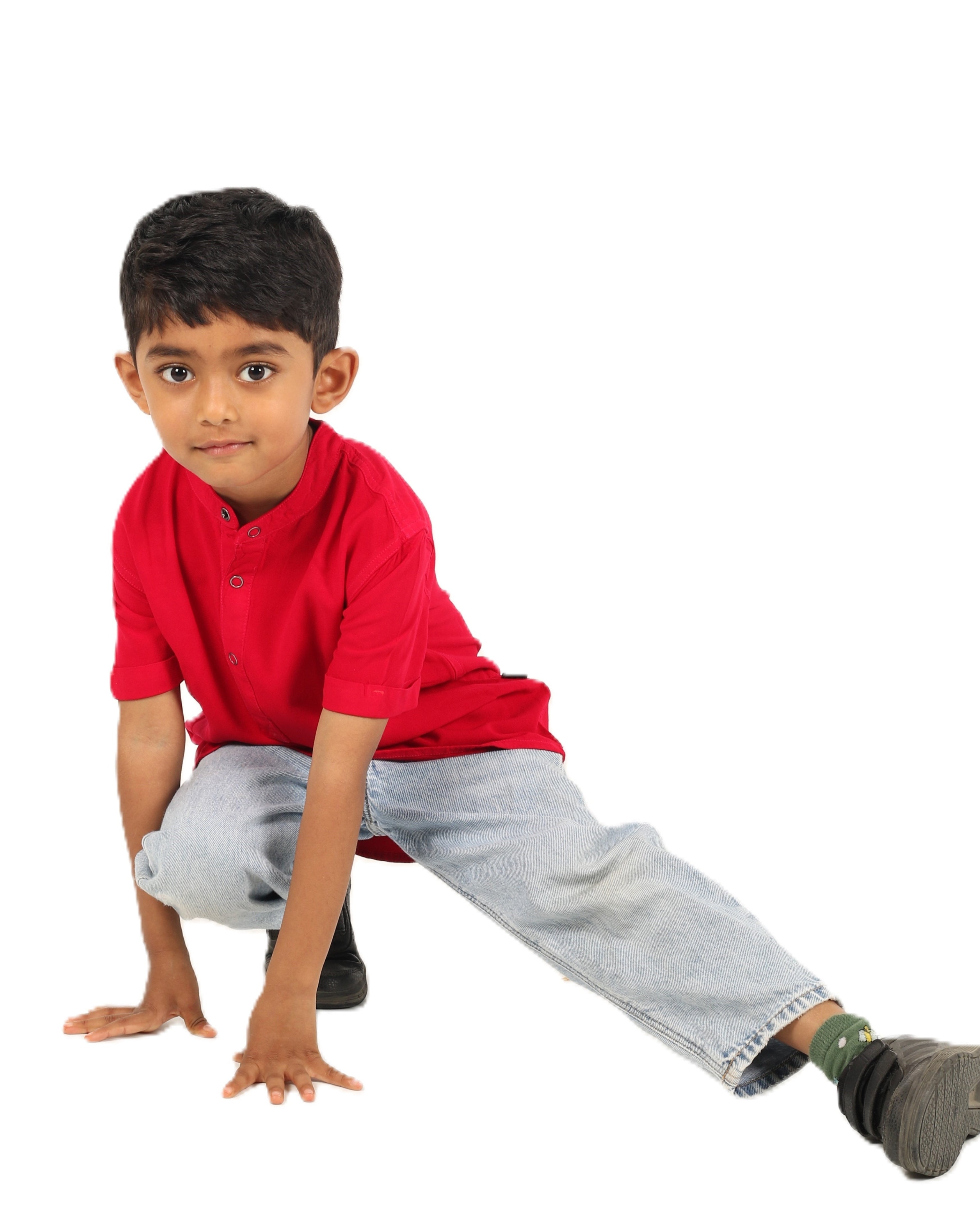 IDENTITI Boys Slim Fit Mandarin Collar Solid Shirt In Red.