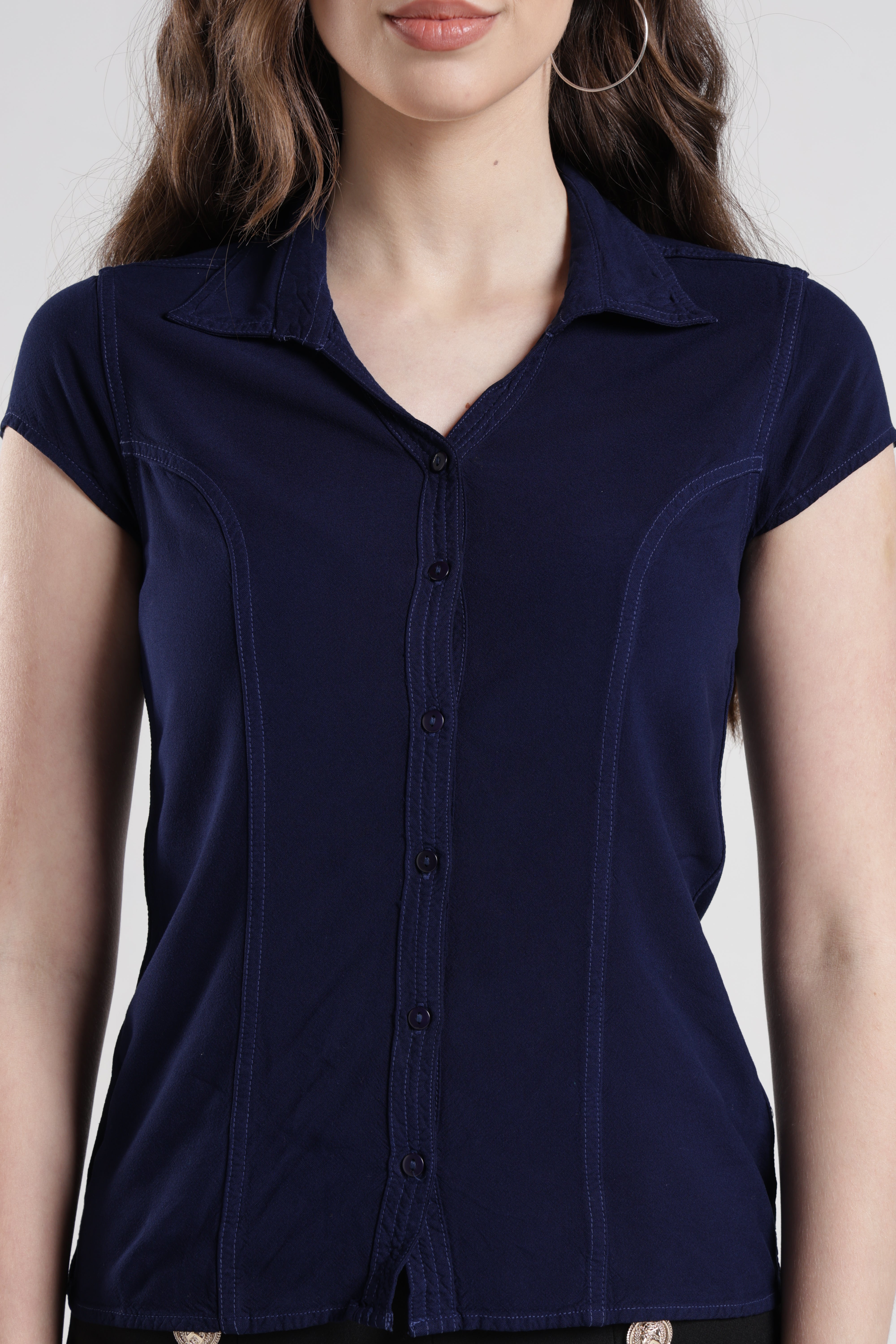 Identiti Women Indo Western Solid Shirt - Navy.