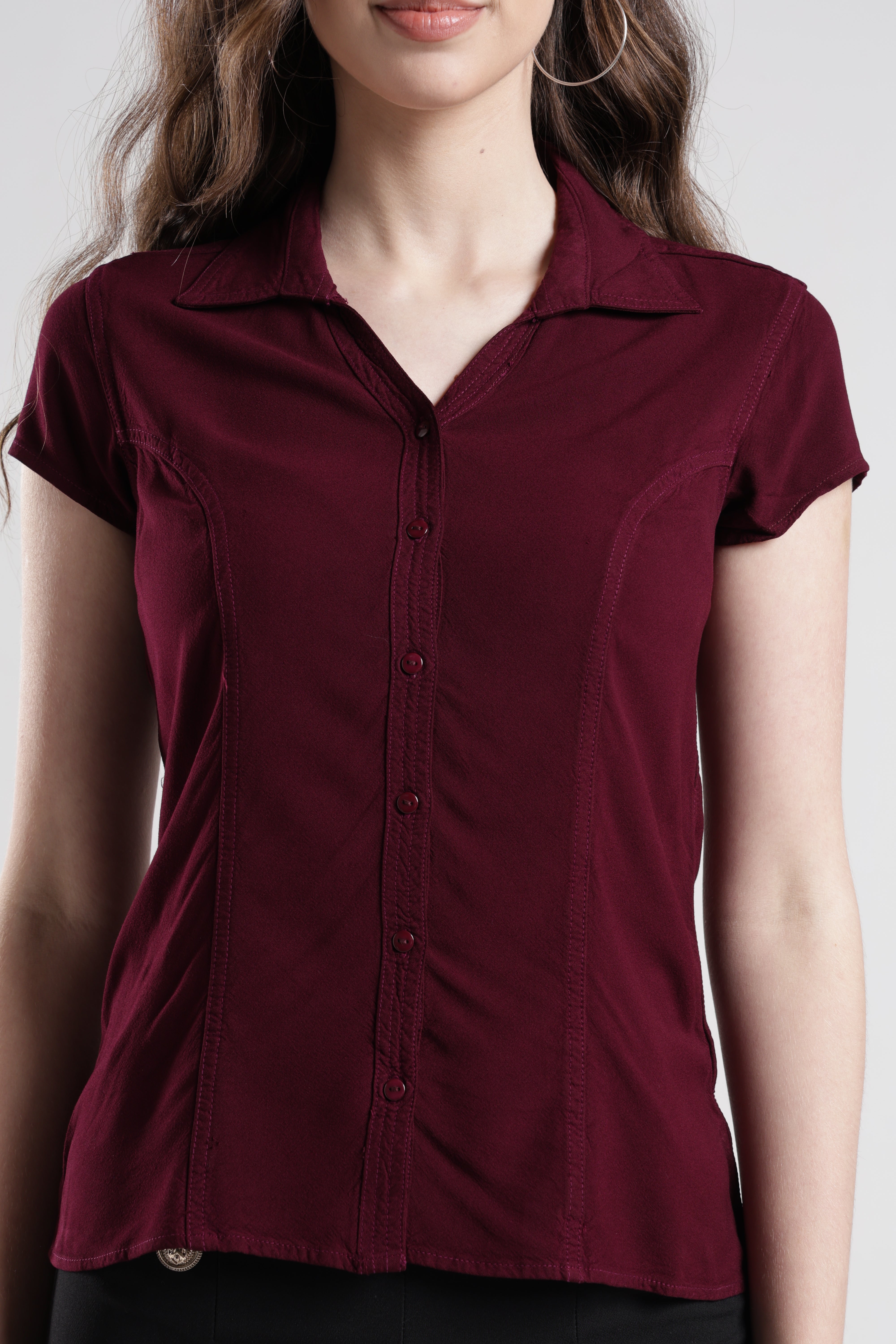 Identiti Women Indo Western Solid Shirt - Wine