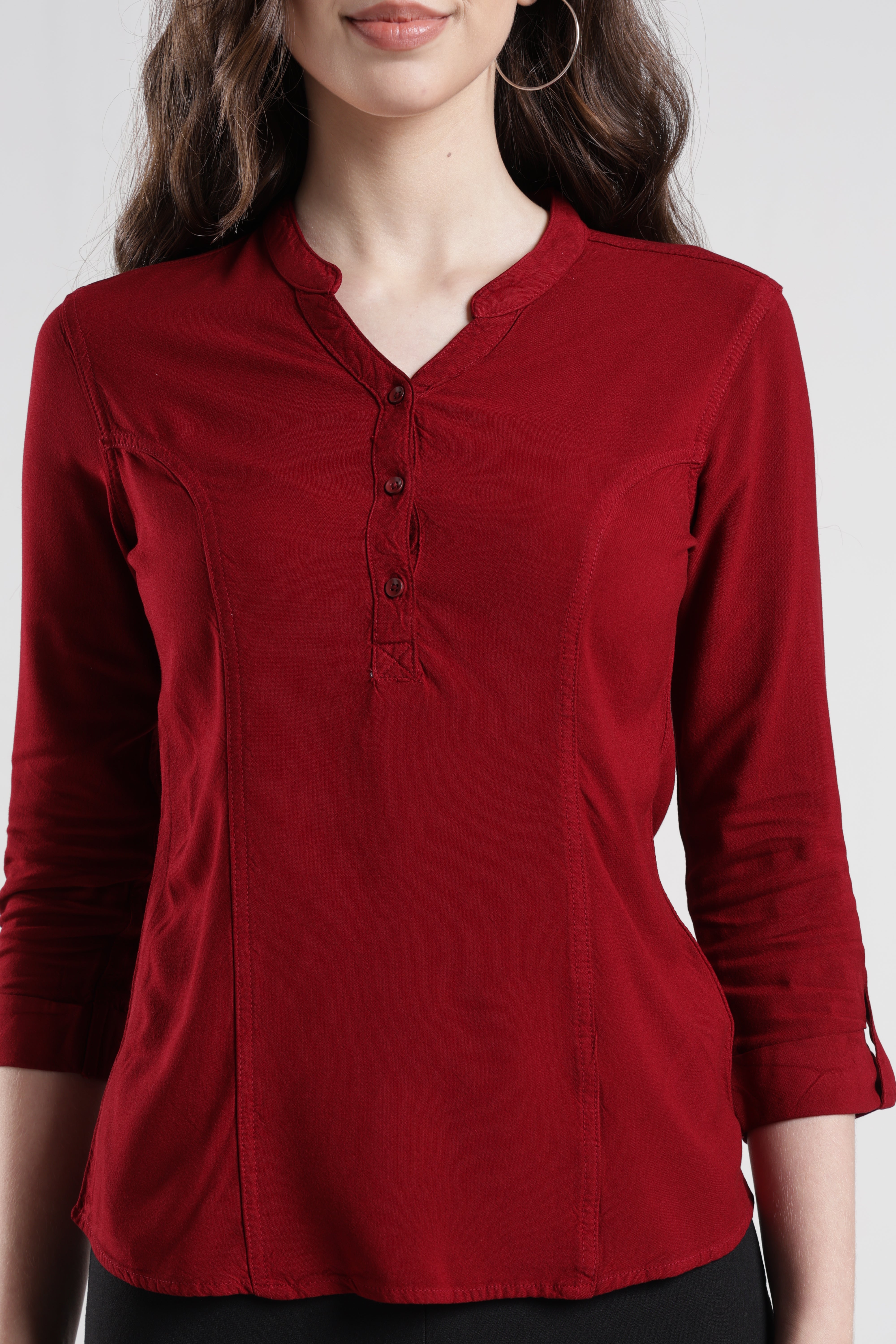 Identiti Women Indo Western Solid Shirt - Maroon