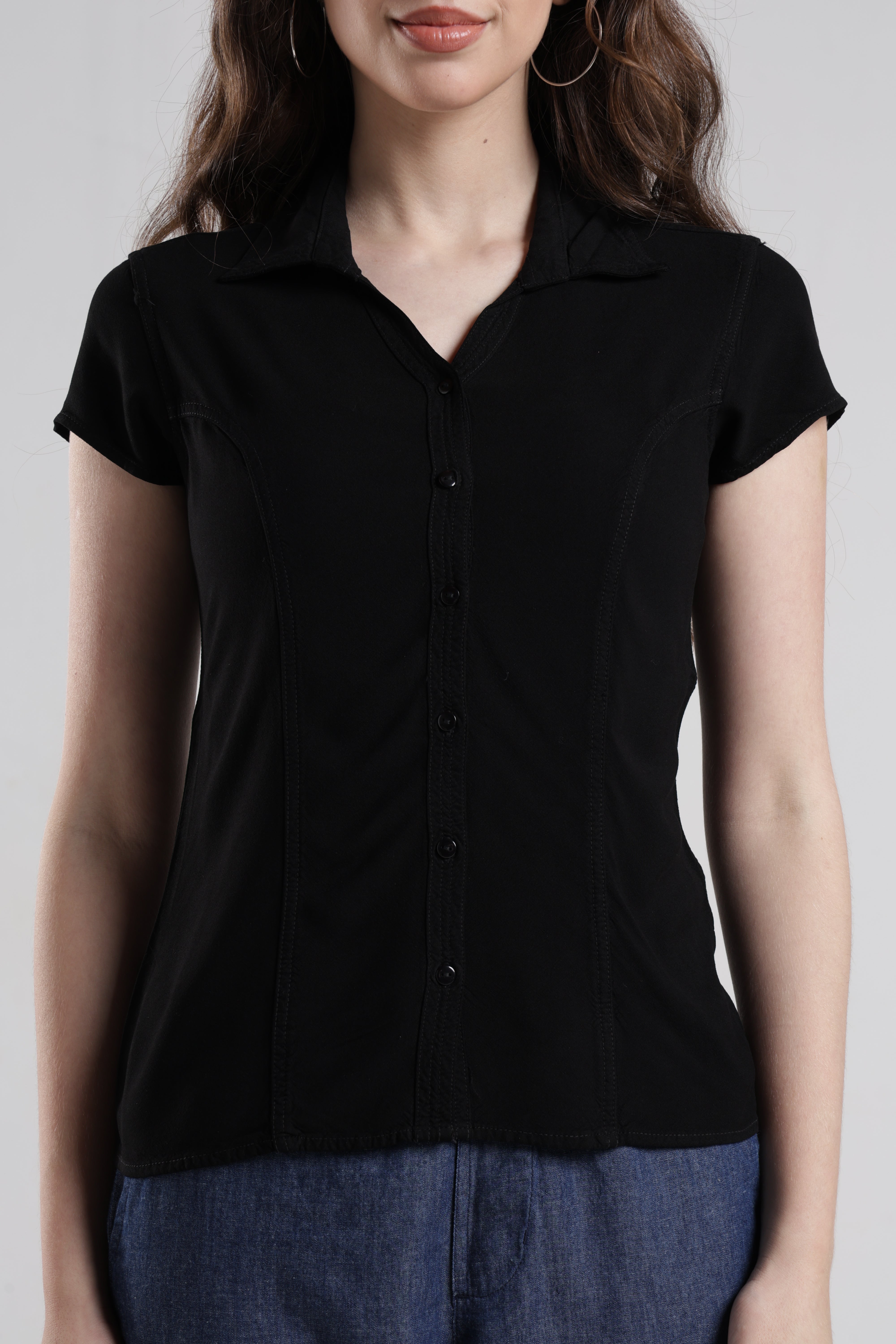 Identiti Women Solid Indo Western Casual Shirt - Black