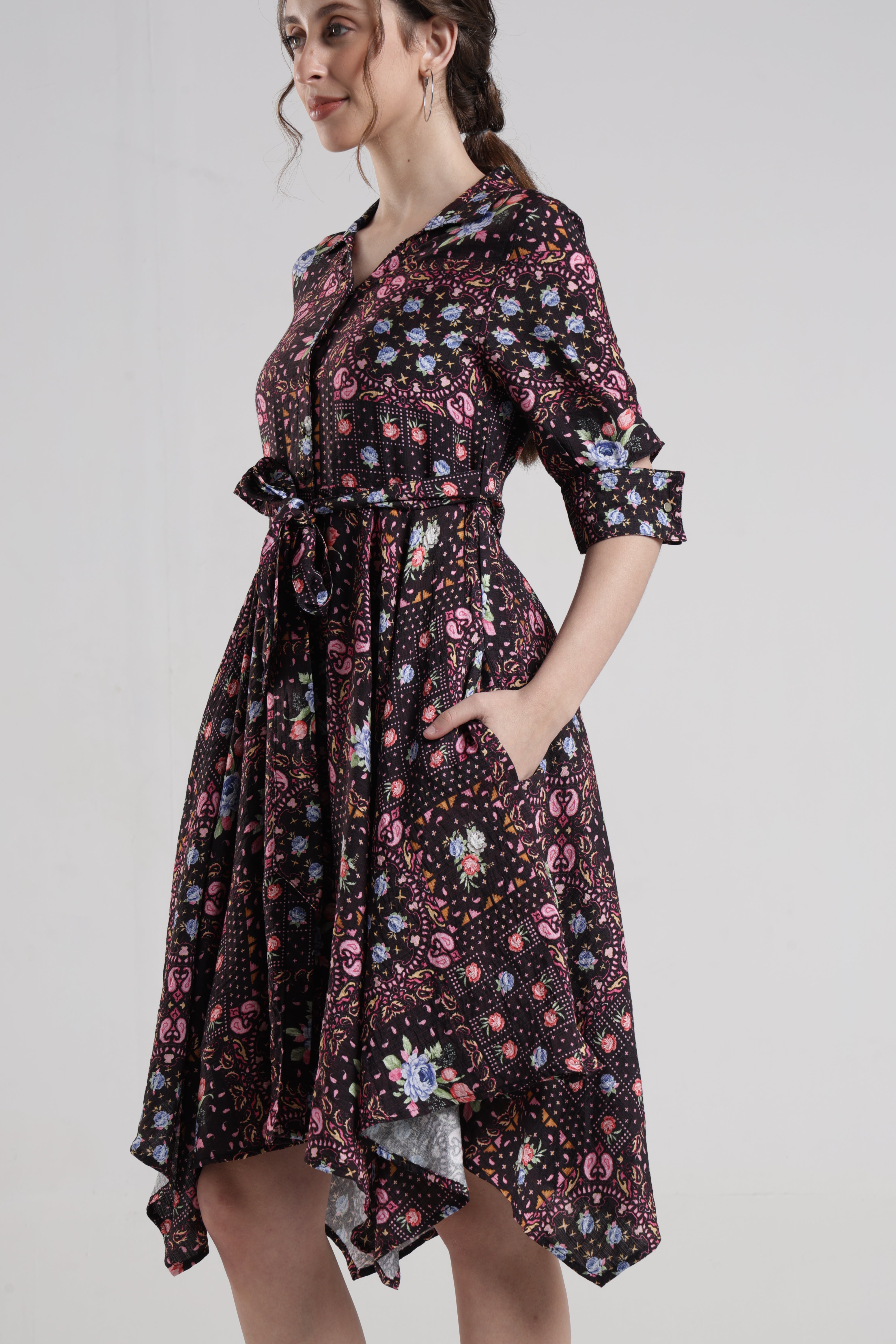 Identiti Women Casual Printed Dress - Black