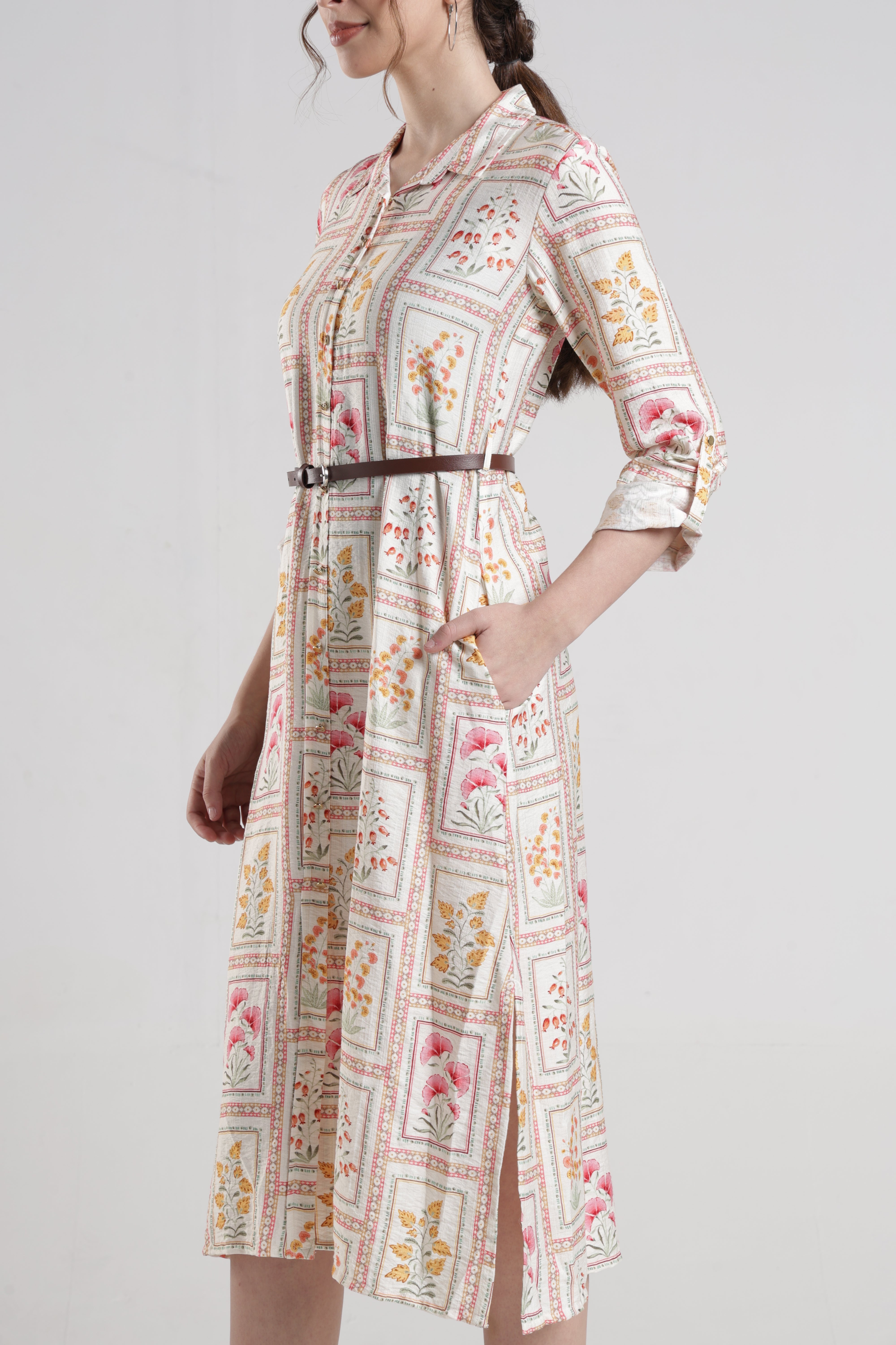 Identiti Women Casual Printed Dress - Cream