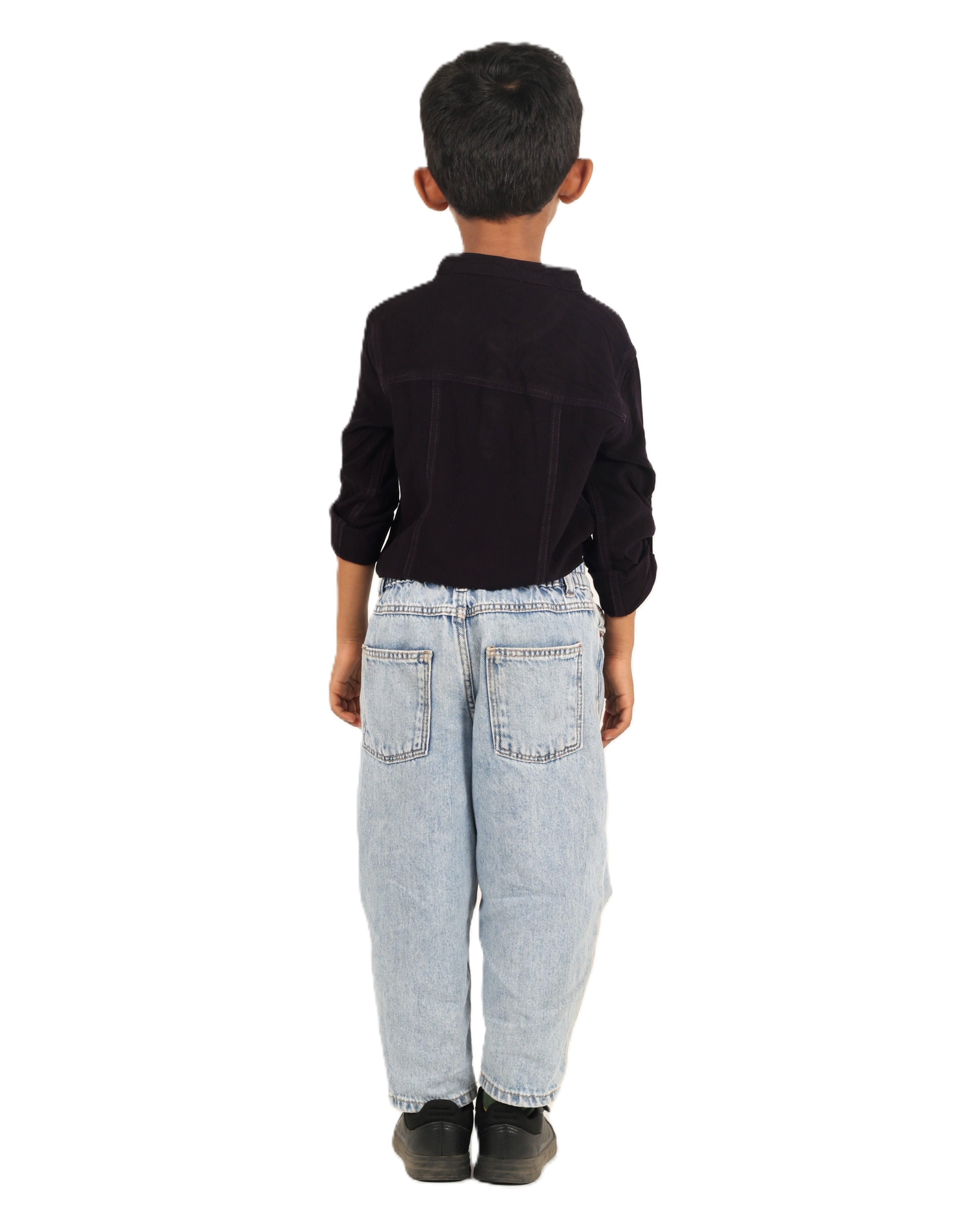 IDENTITI Boys Slim Fit Mandarin Collar Solid Shirt In Black.