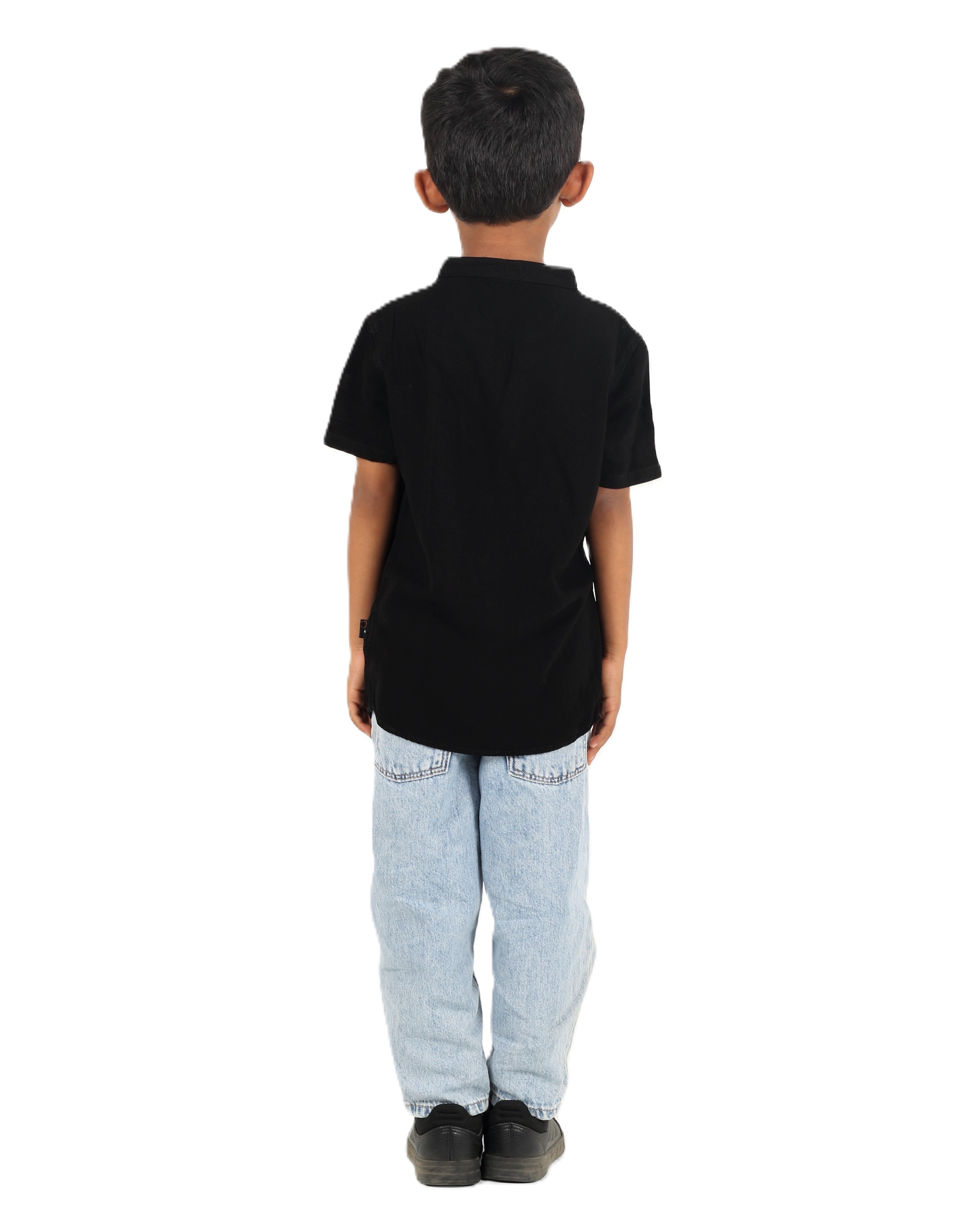 IDENTITI Boys Slim Fit Mandarin Collar Solid Shirt In Black.