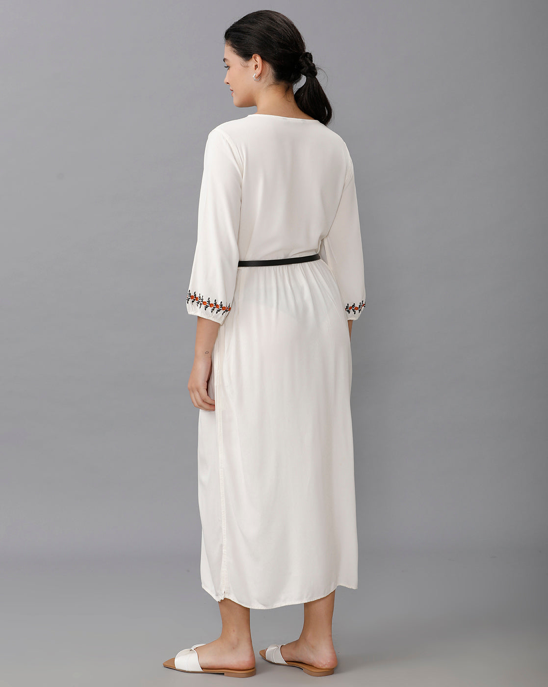 Identiti Women Solid Indo Western Embroidered Dress - Off White.