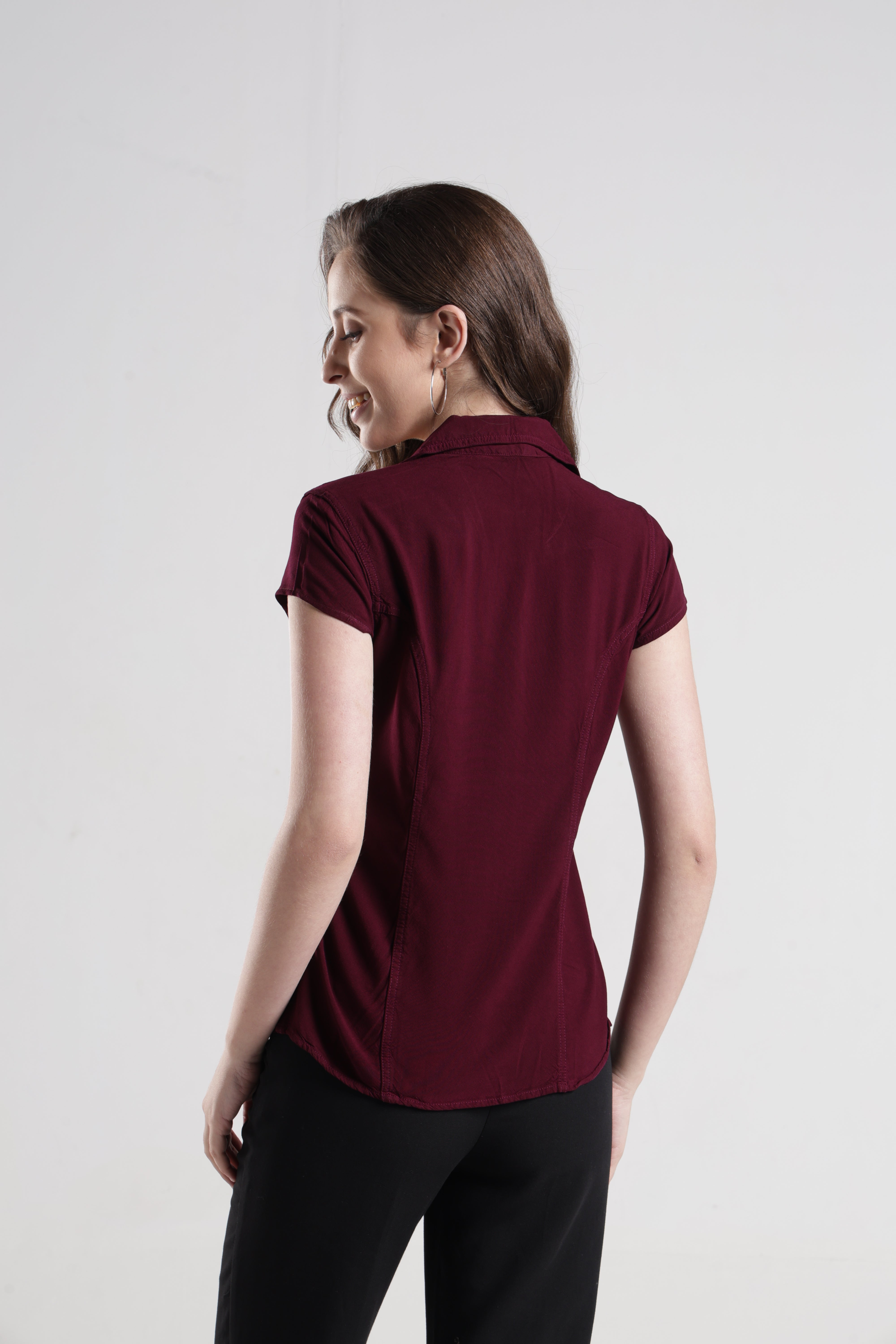 Identiti Women Indo Western Solid Shirt - Wine