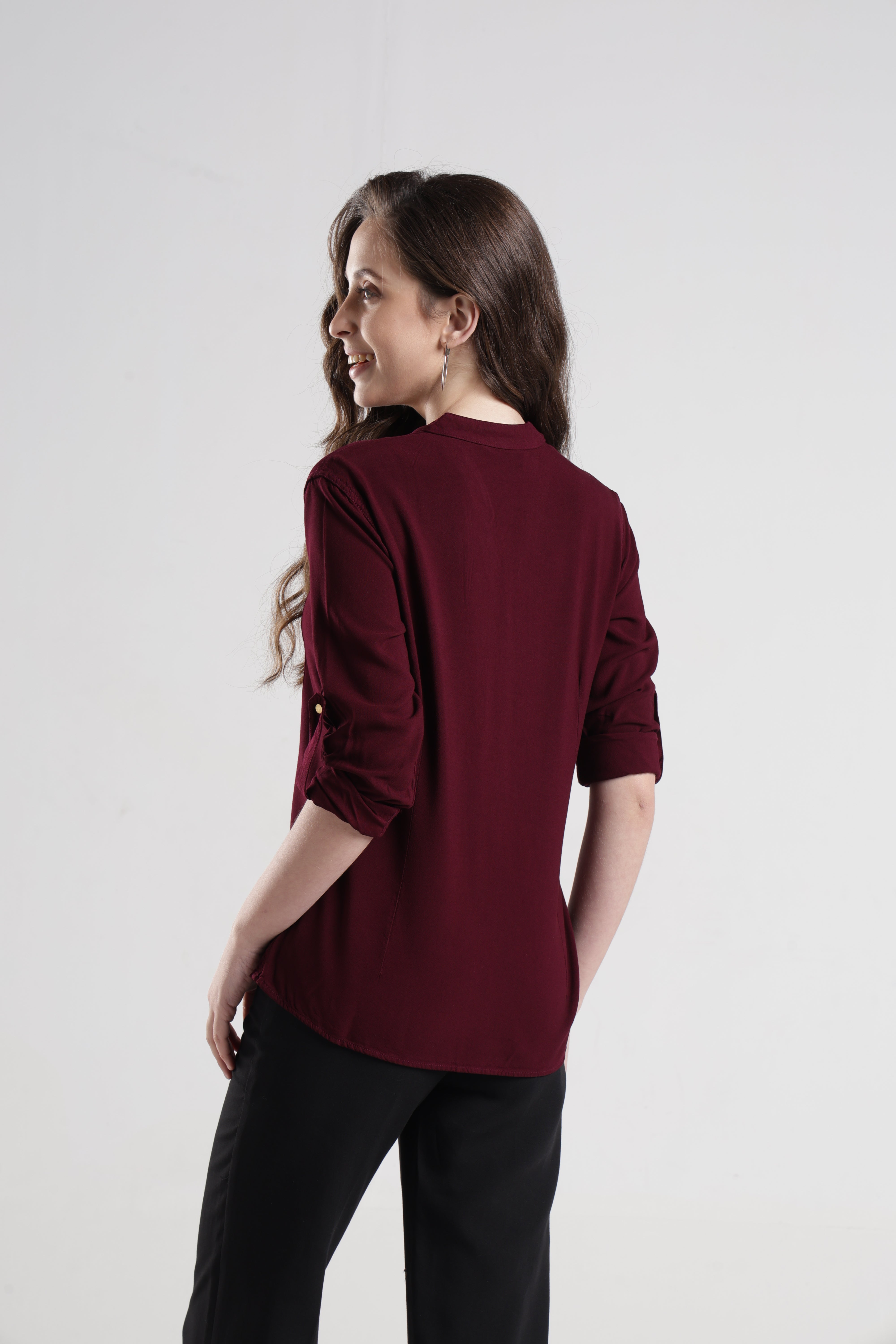 Identiti Women Indo Western Solid Shirt - Wine