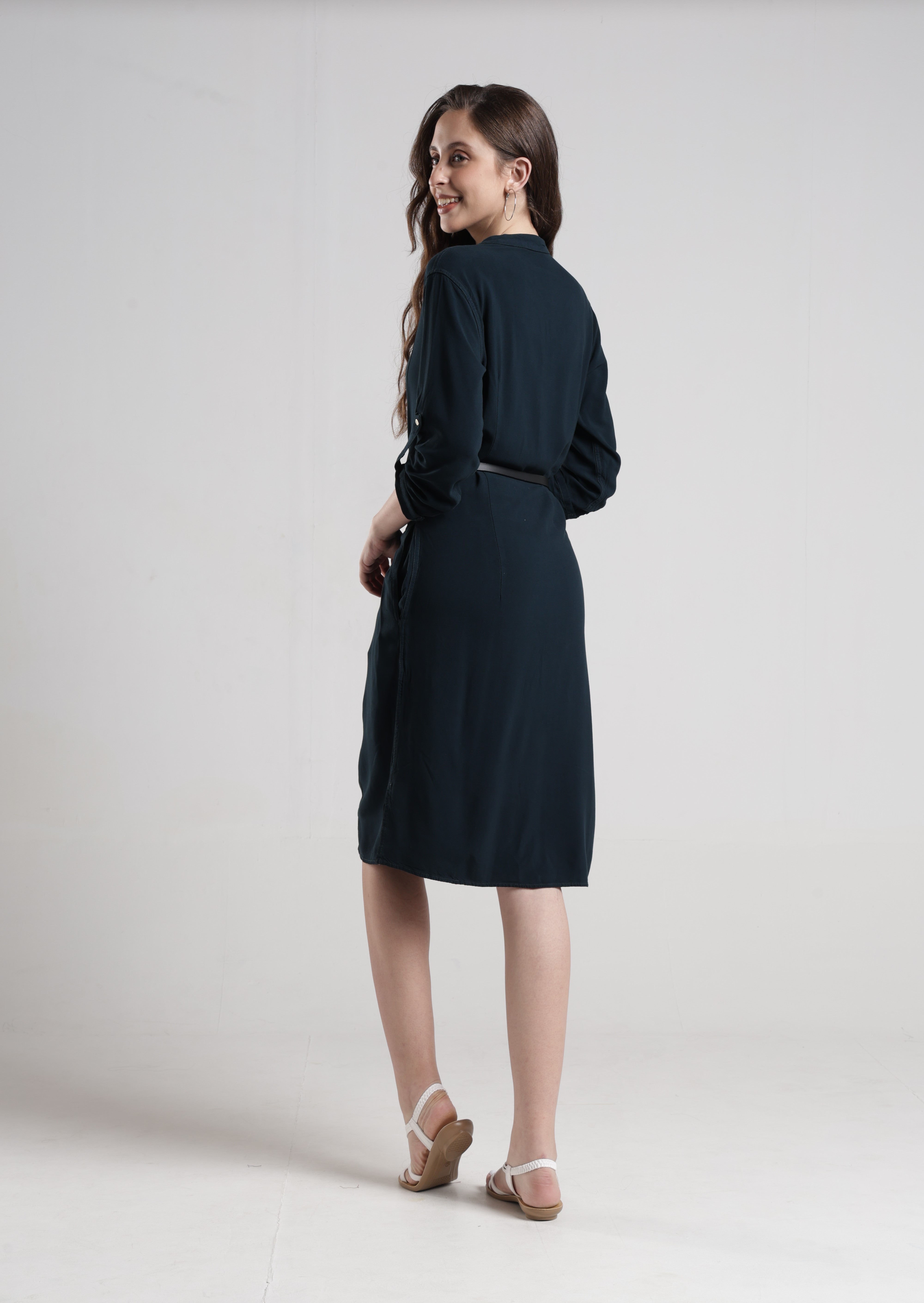 Identiti Women Indo Western Solid Dress - Jungle green