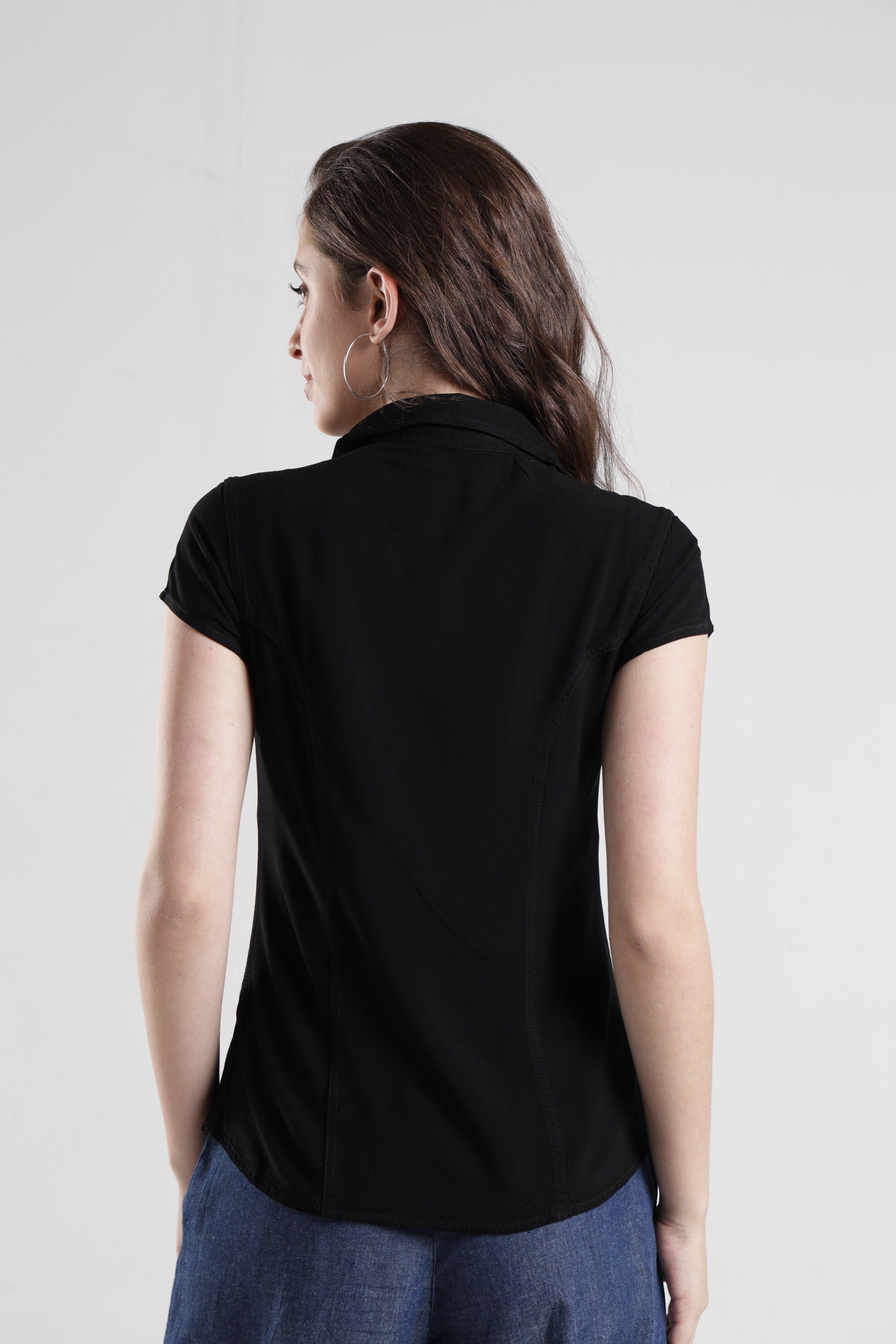 Identiti Women Solid Indo Western Casual Shirt - Black